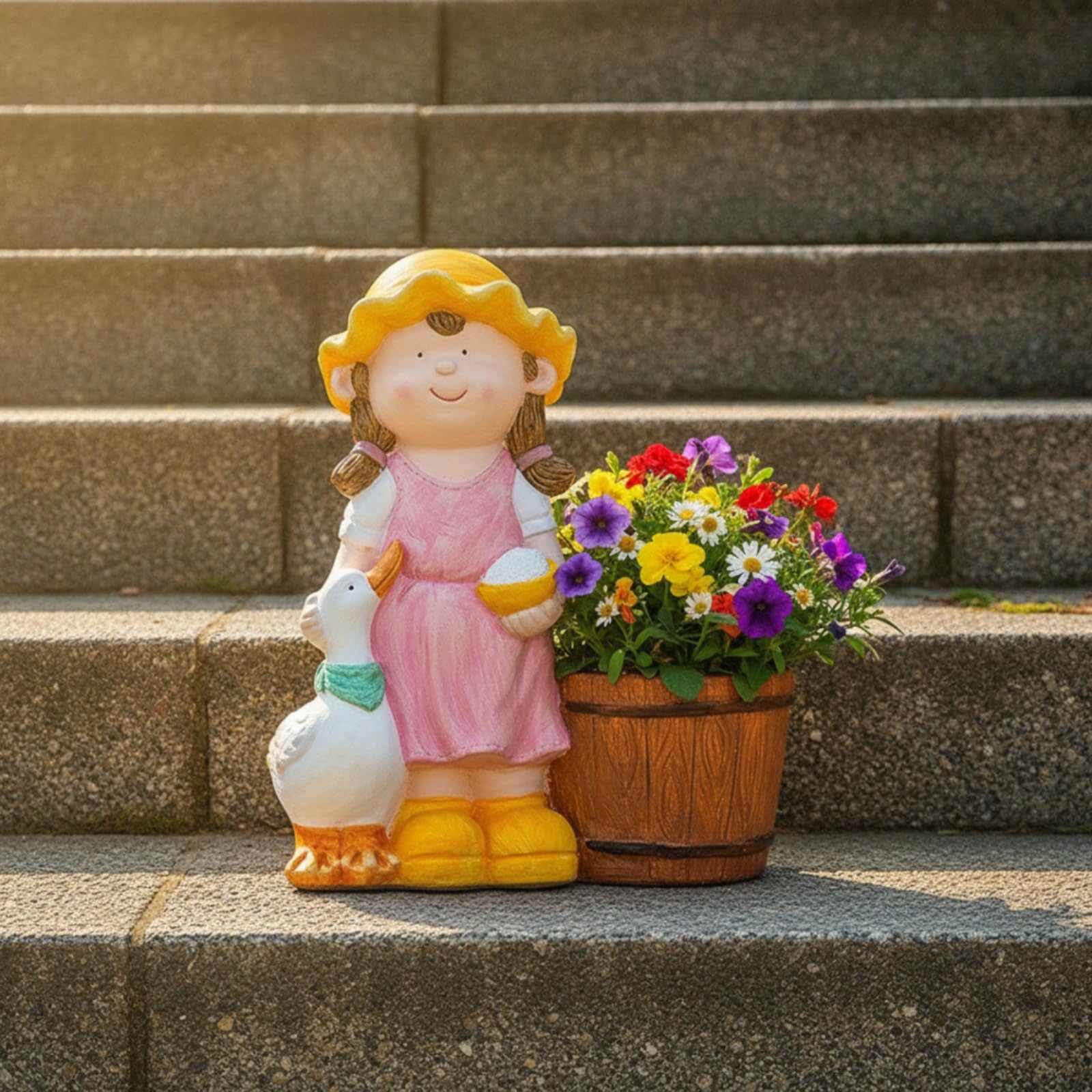 Blumentopf mit Kinderfigur Handbemalt Pflanztopf mit Cartoon-Figur Dekorativ Gartendeko für Gartenliebhaber, Balkon, Junge Mit Schaf