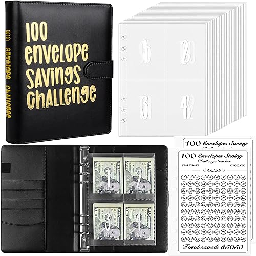 LingLingo Carpeta para desafíos de ahorro de dinero, forma fácil y divertida de ahorrar $5,050, libro de presupuesto A5 con kit de sobres de