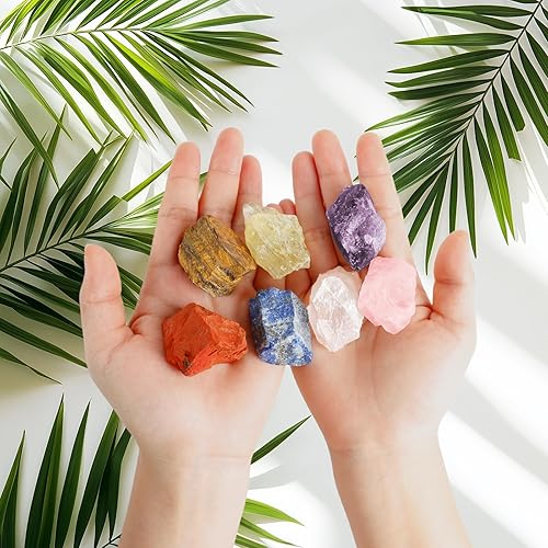 Miniatura 5 de Juego de 7 cristales y piedras curativas con caja de regalo de madera, cristales curativos crudos y piedras de chakra, cuarzo rosa, amatista, cuarzo