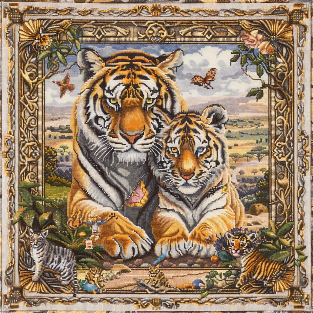 Wild Animal Tigers DIY 11CT Stamped Cross Stitch Kits for Beginners Easy Needlepoint Embroidery Counted Cross Stitch Art Craft for Wall Decoration 20x20inch(3)