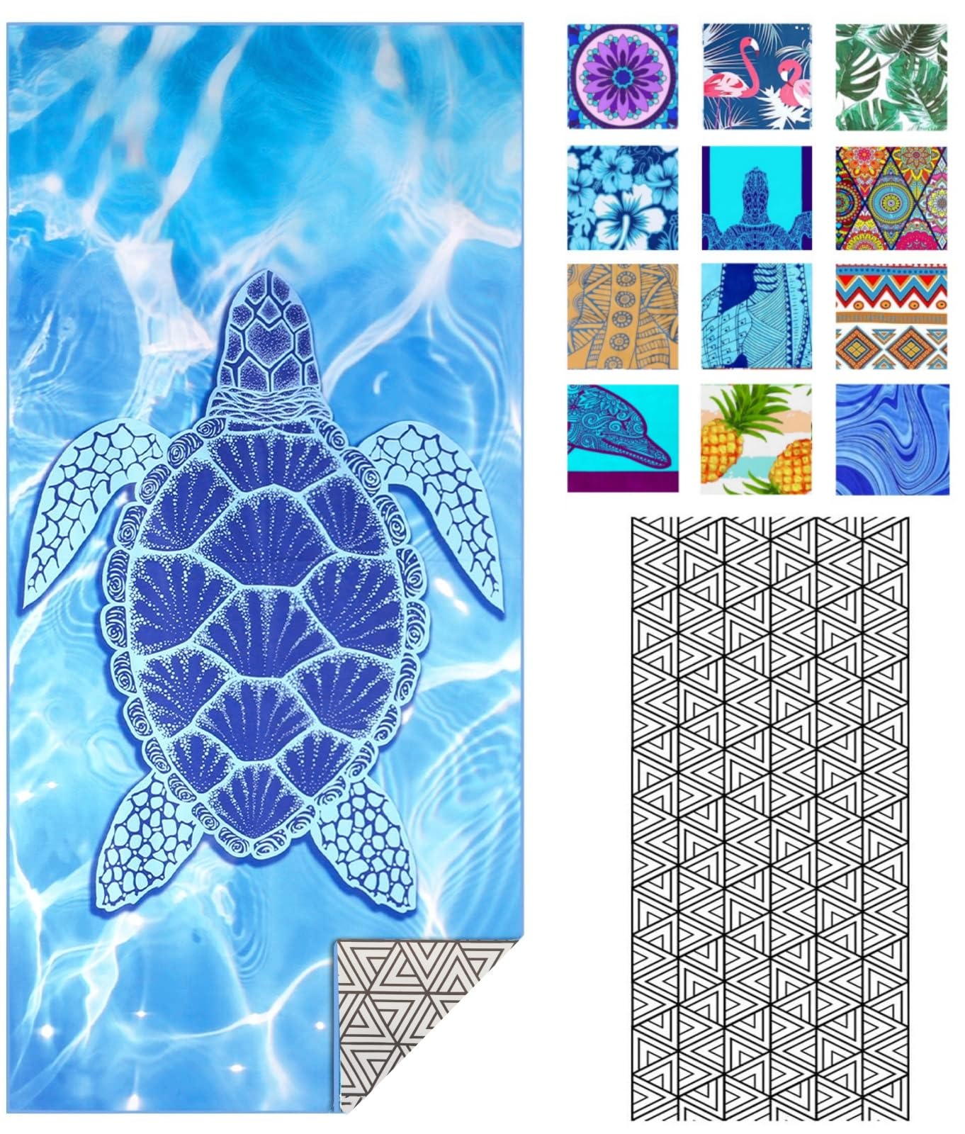 IGINOA Toalla de Playa Grande XXL Familiar Toallas Piscina Microfibra Grandes Mujer Secado Rápido Toalha Praia Ligera Originales Absorbente Beach Towels Antiarena 180x90 Regalo Tortuga Azul