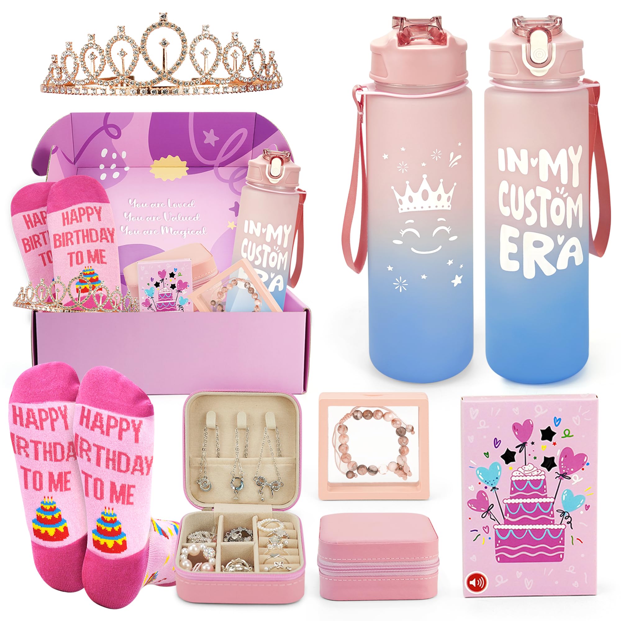 Epessa Girls Birthday Presents, Gifts for Teenage Girls, 6 Pcs Personalised Hampers Includes Recording Greeting Card, 25oz Tumbler, Birthday Gifts for 8 9 10 11 12 13 14 15 Daughter, Teen, Niece