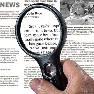 Heavy-Duty Magnifying Glass with Light | 3x & 45x Magnification | Scratch-Proof Lens | Handheld | Lightweight | For Seniors with Macular Degeneration, Adults with Hobbies & Kids with Curiosity