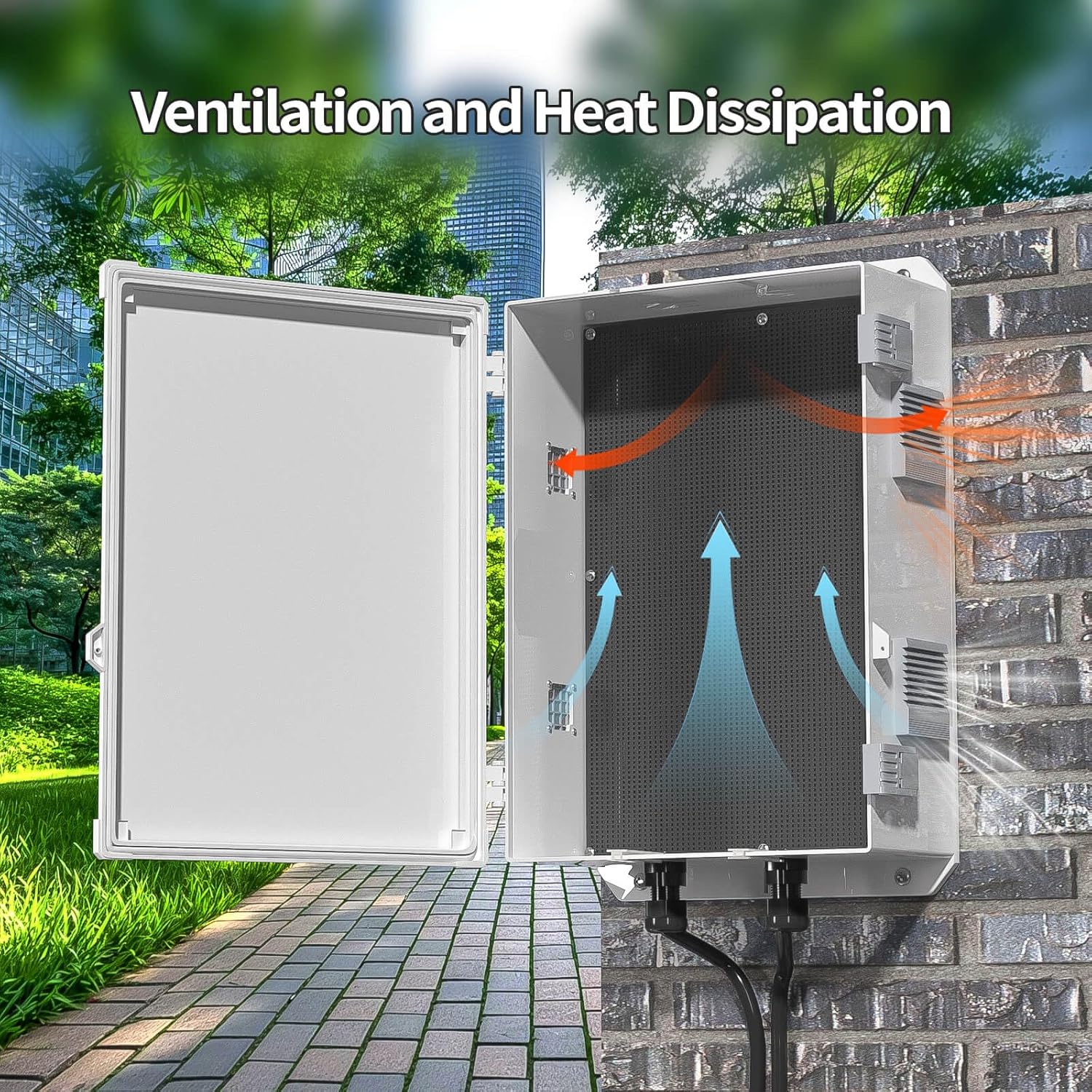 Outdoor Electrical Junction Box, ABS Water Resistant Enclosure with Internal Mounting Panel & Hinged Cover, 15.7" H* 11" L* 5.9" W - Image 4