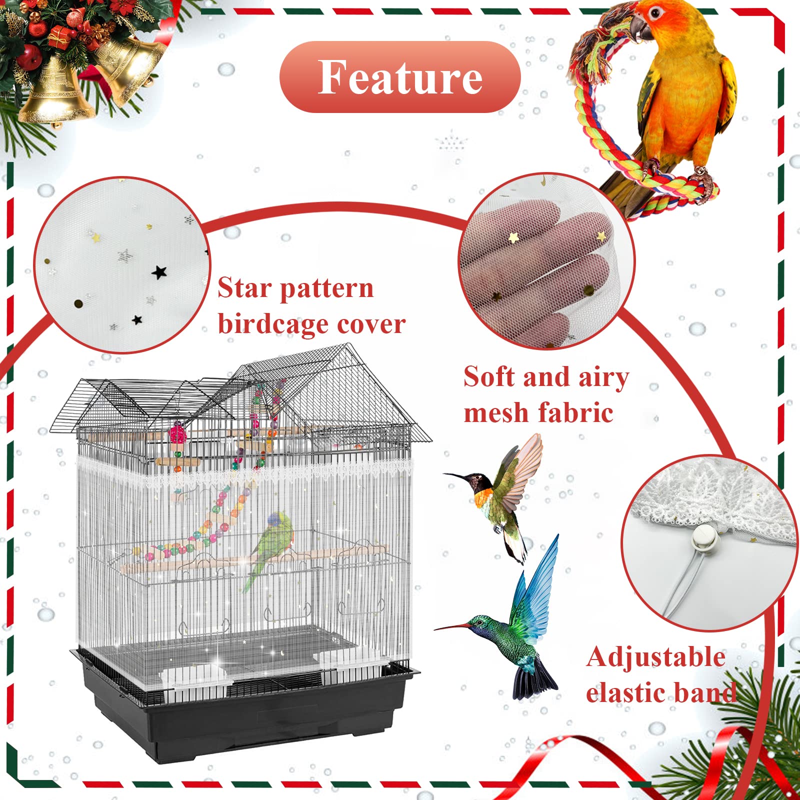 Parrot Net Guard Plastic Mngren 2 Pcs Adjustable Bird Cage Cover, Upgraded Airy ...