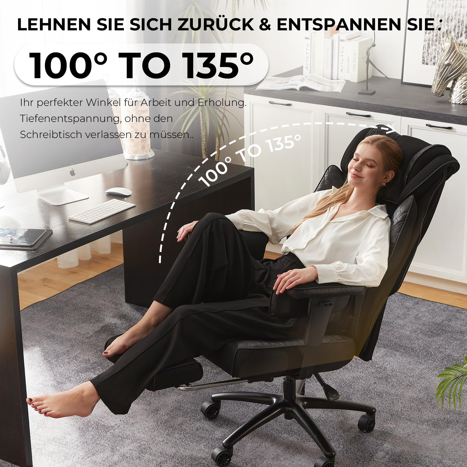 Dowinx XXL Bürostuhl mit Massage-Lendenkissen & Extra-Dicker Sitzpolsterung,Chefsessel mit Atmungsaktivem Mesh & Verstellbaren Armlehnen, Ergonomischer Schreibtischstuhl mit Fußstütze,Schwarz