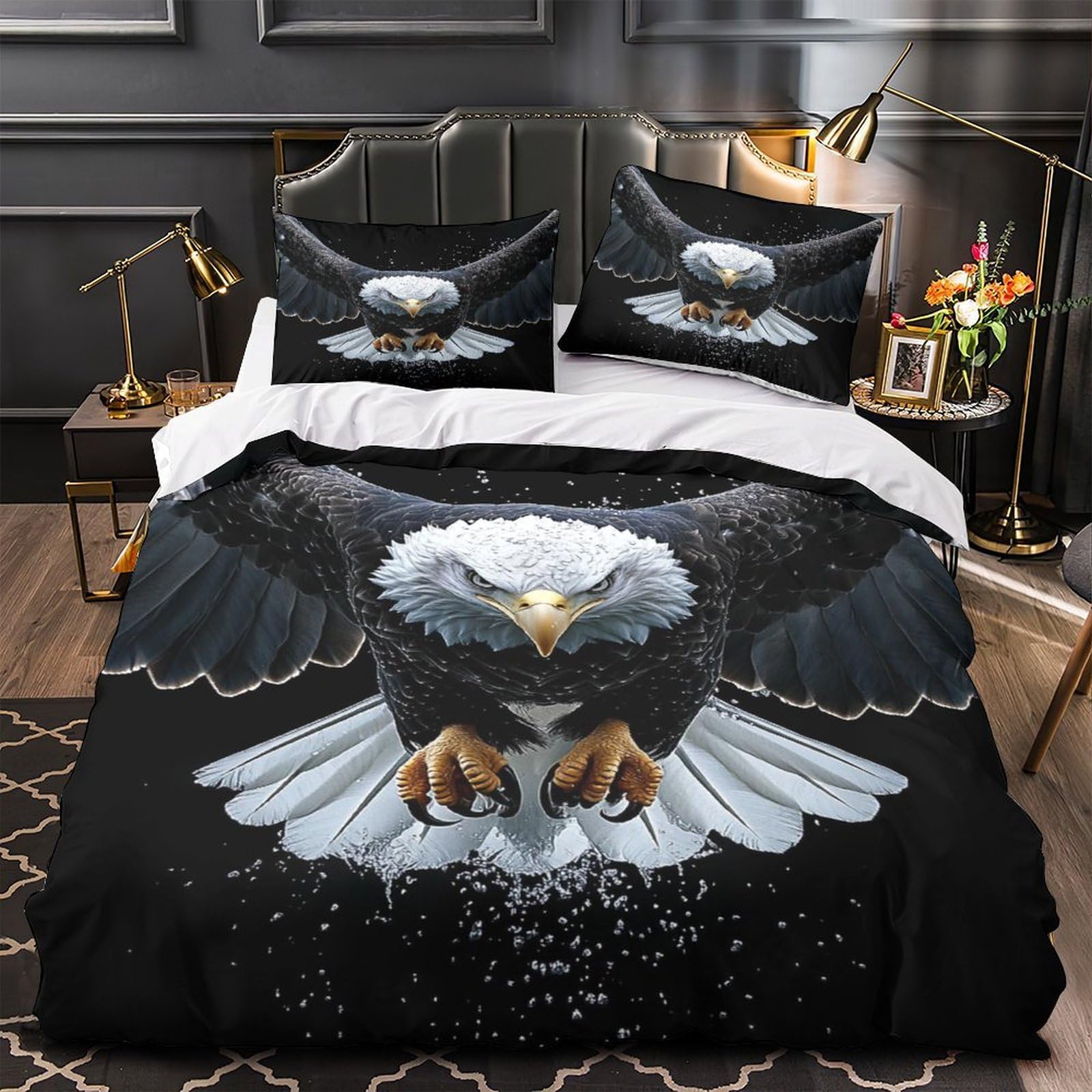 Housse de couette aigle microfibre lavable machine grand lit