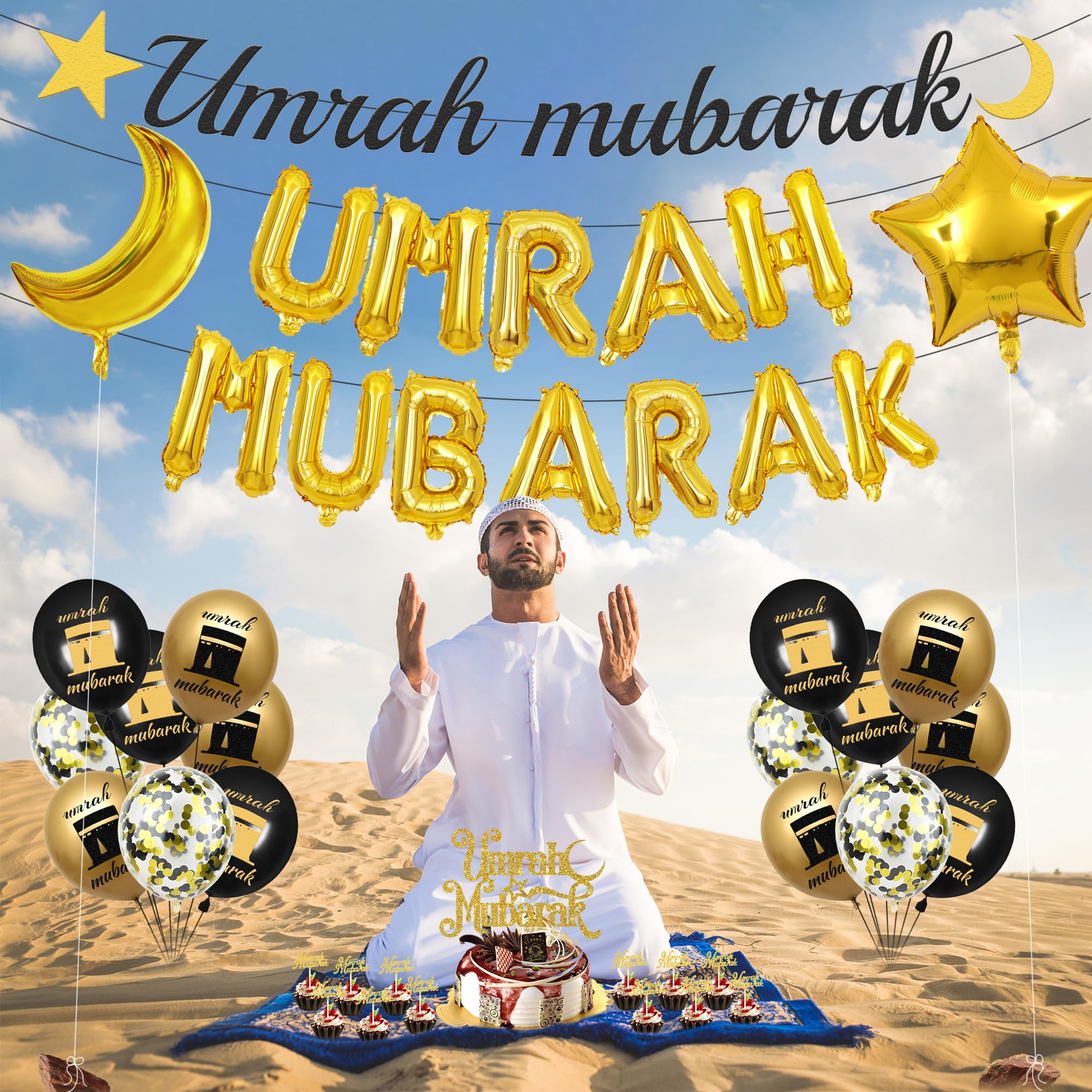 Umrah Mubarak Decorations Set Gold - Image 4