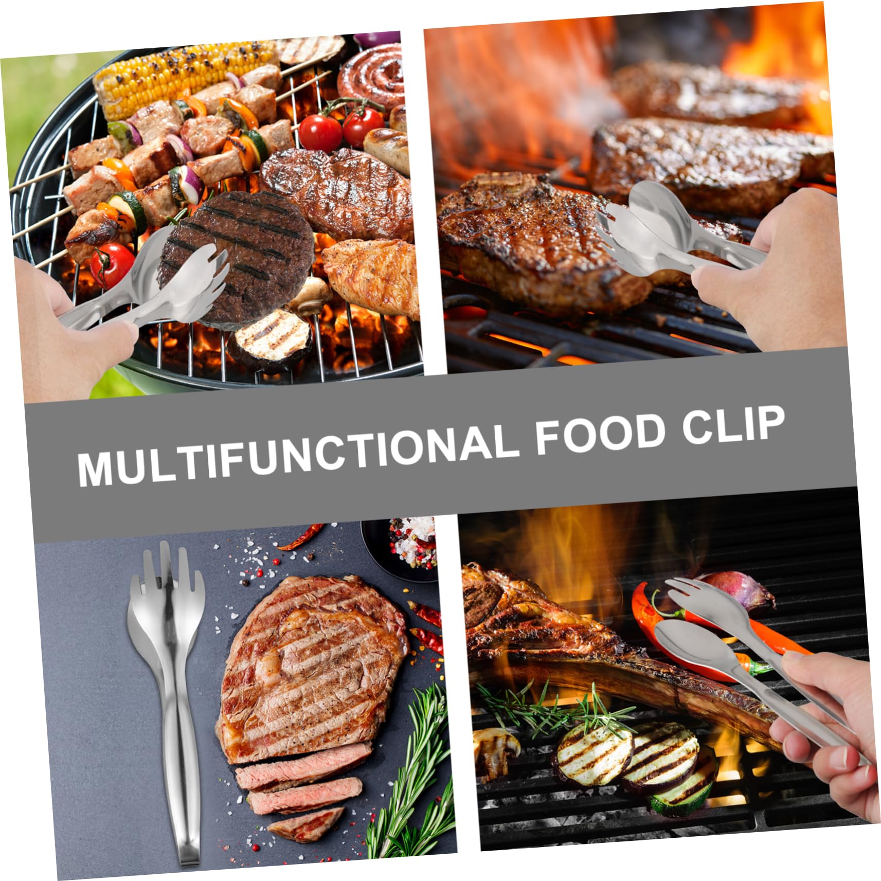 Holibanna 1Pc Stainless Steel Clip Barbecue Tongs for Grilling Skid Design Portable Food Serving Accessory for Outdoor for Parties Weddings and Events