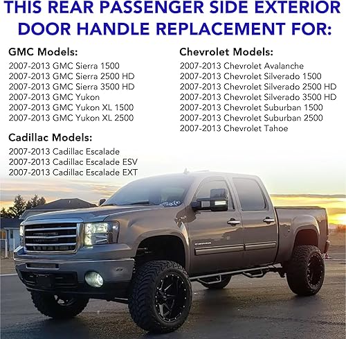 Miniatura 6 de Manija de puerta cromada exterior trasera derecha de repuesto para Chevy Avalanche Silverado Suburban Tahoe 2007-2013, GMC Sierra Yukon XL, Cadillac