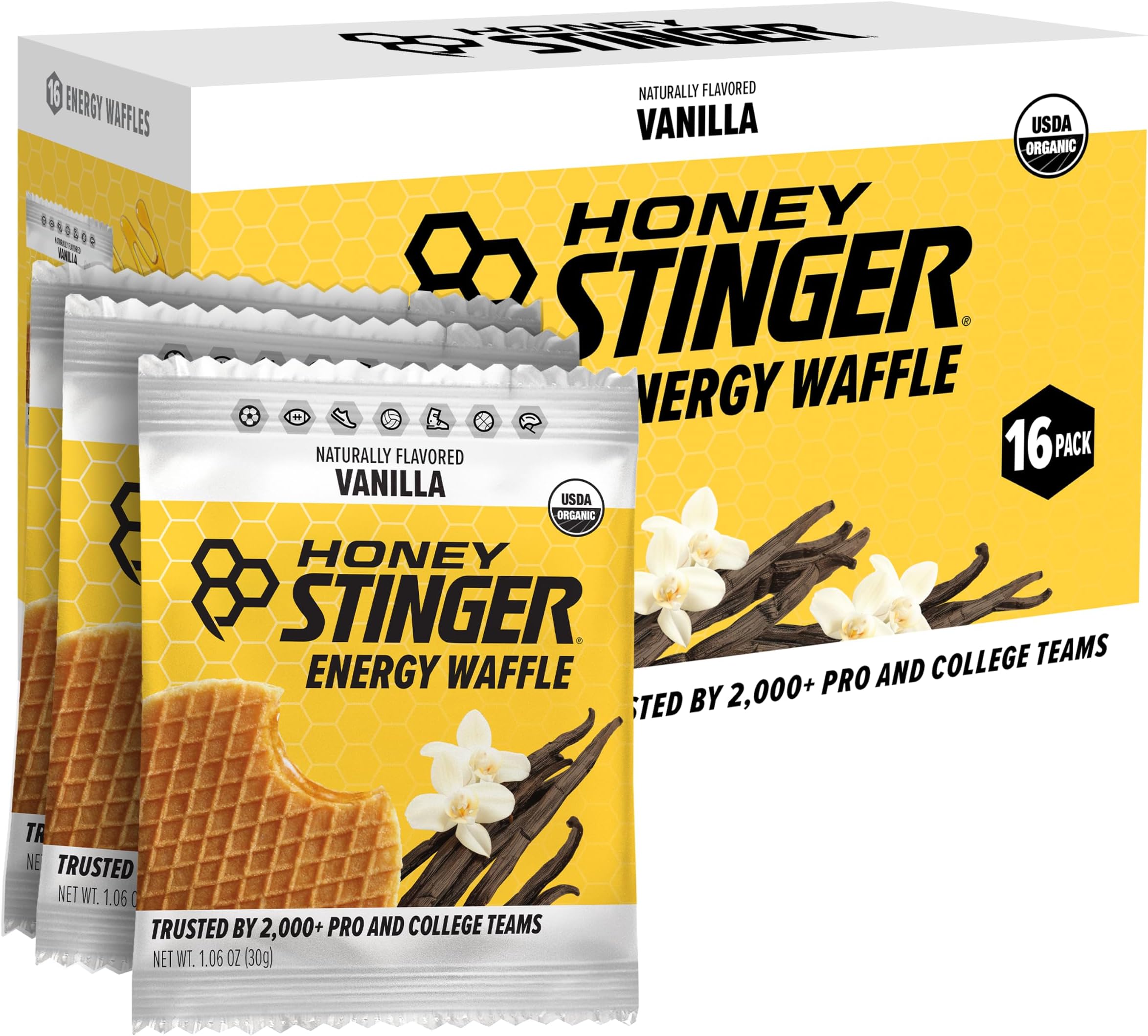 Honey Stinger Organic Vanilla Waffle, Energy Stroopwafel for Exercise, Endurance and Performance, Sports Nutrition for Home & Gym, Pre and Post Workout, 16.96 Ounces (Pack of 16)