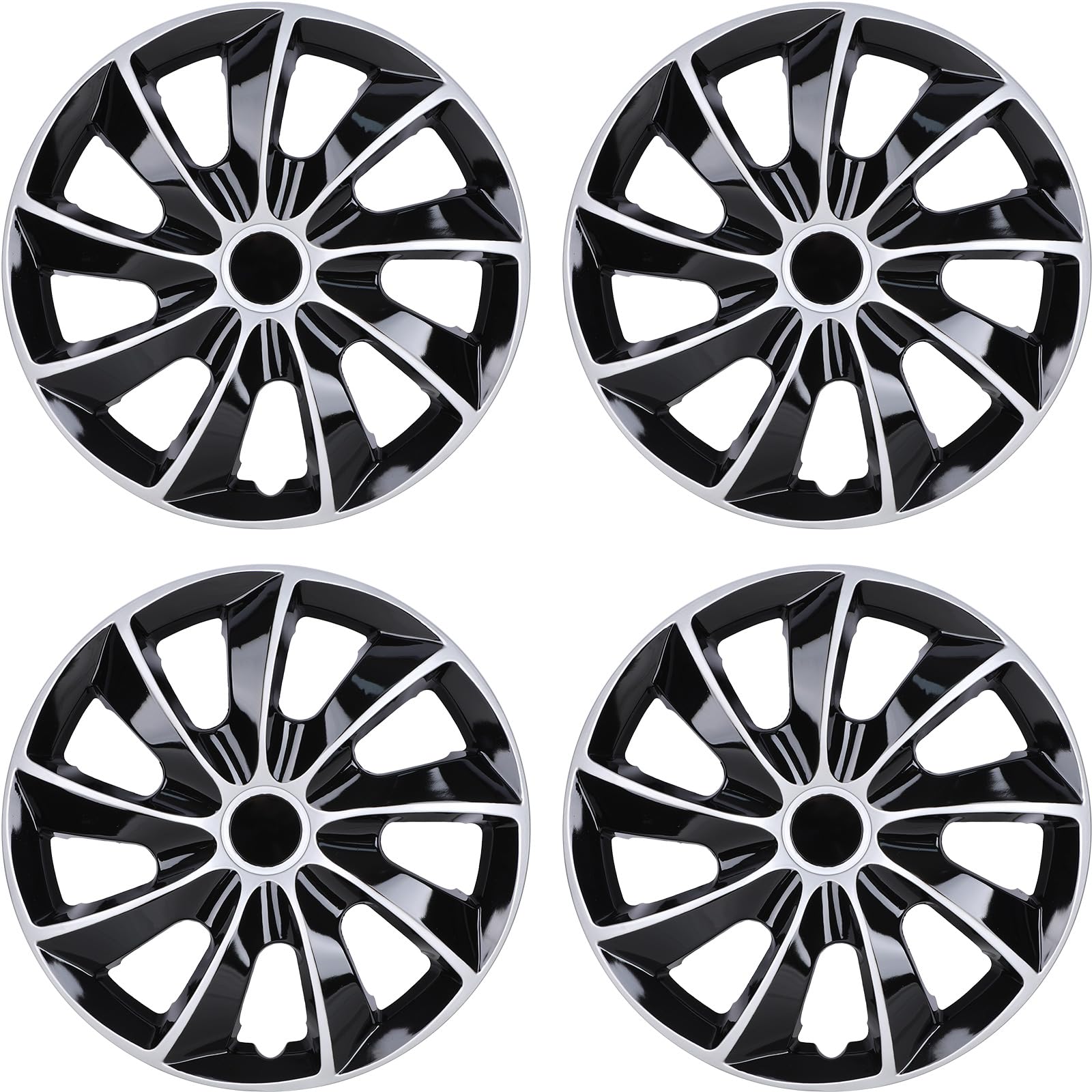 WOLFSTORM 4-Pack 15 Inch Hubcaps,Special Design Fashion Shape Replacement Rim Cover Hubcaps,Car Truck SUV Wheel Hub Accessories, Silver&Black