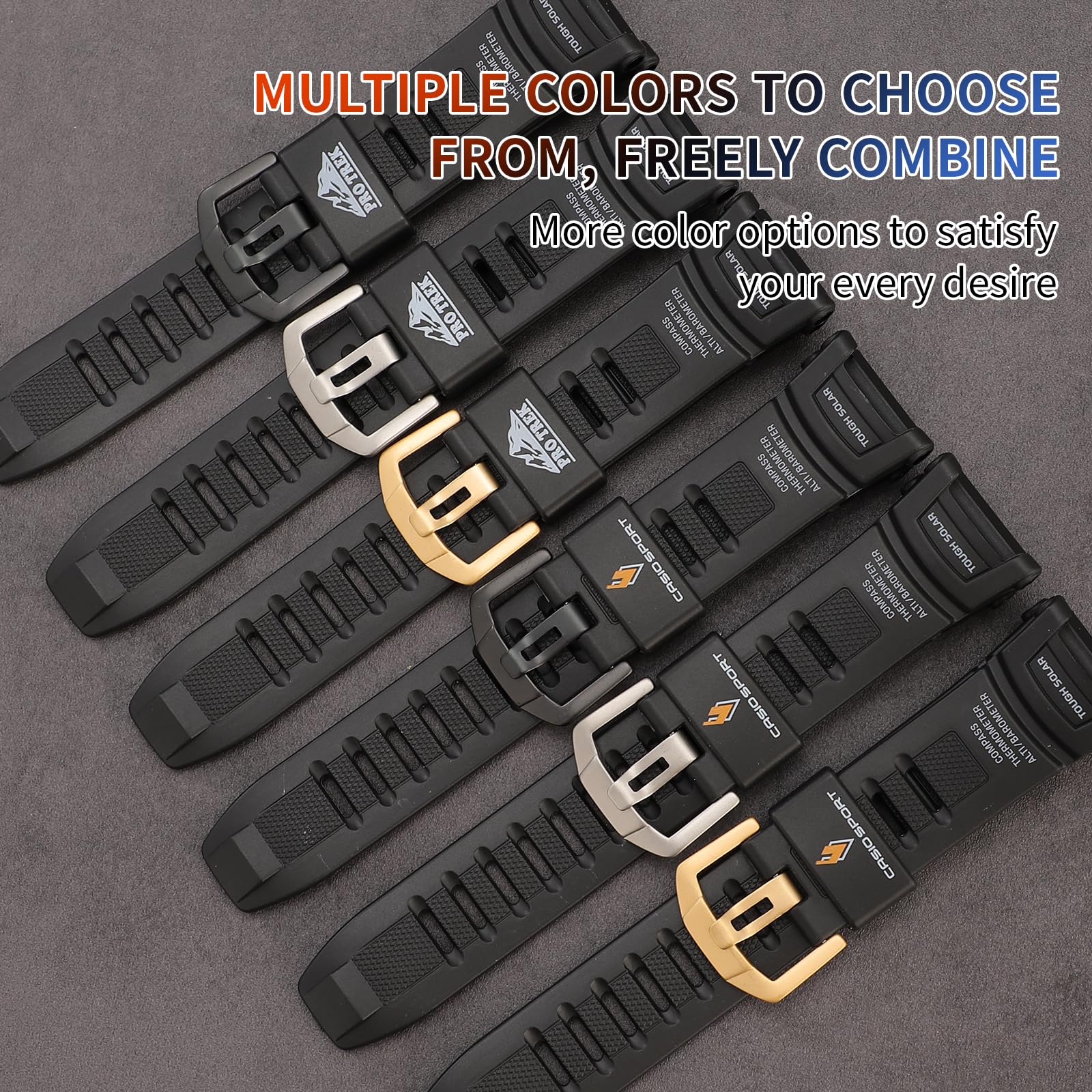 Bracelet de rechange en résine 18 mm pour Casio Protrek PRG-130-1V | PRW-1500-1V | PRW-1500J-1 – Convient pour homme et femme – Accessoire de montre