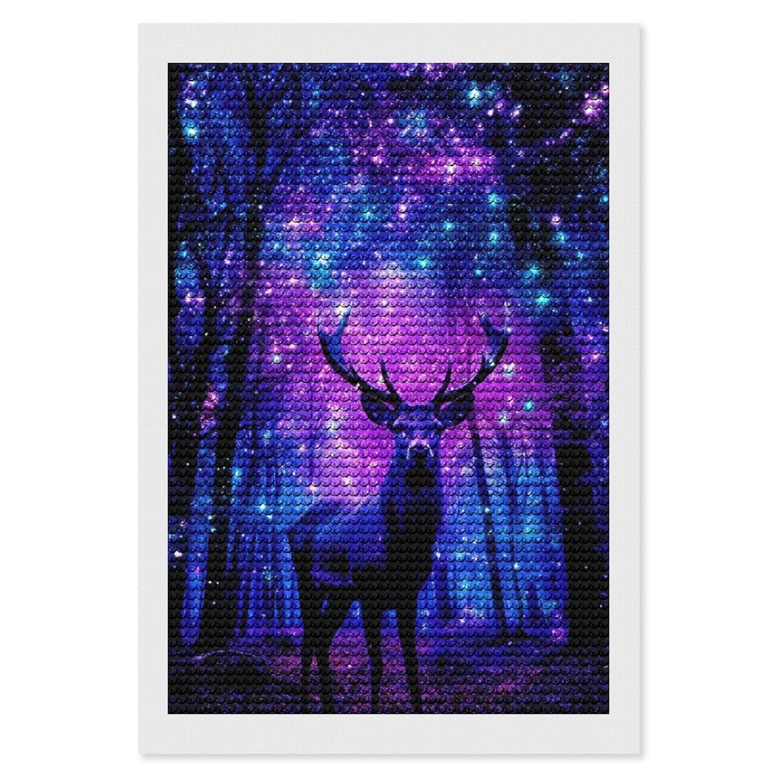 Junmoney Stag in A Starry Forest Diamond Painting Set 8"x12", Neat Printed Canvas, with Tool Kit, Bedroom Decor, Gift Idea, Complete Accessories