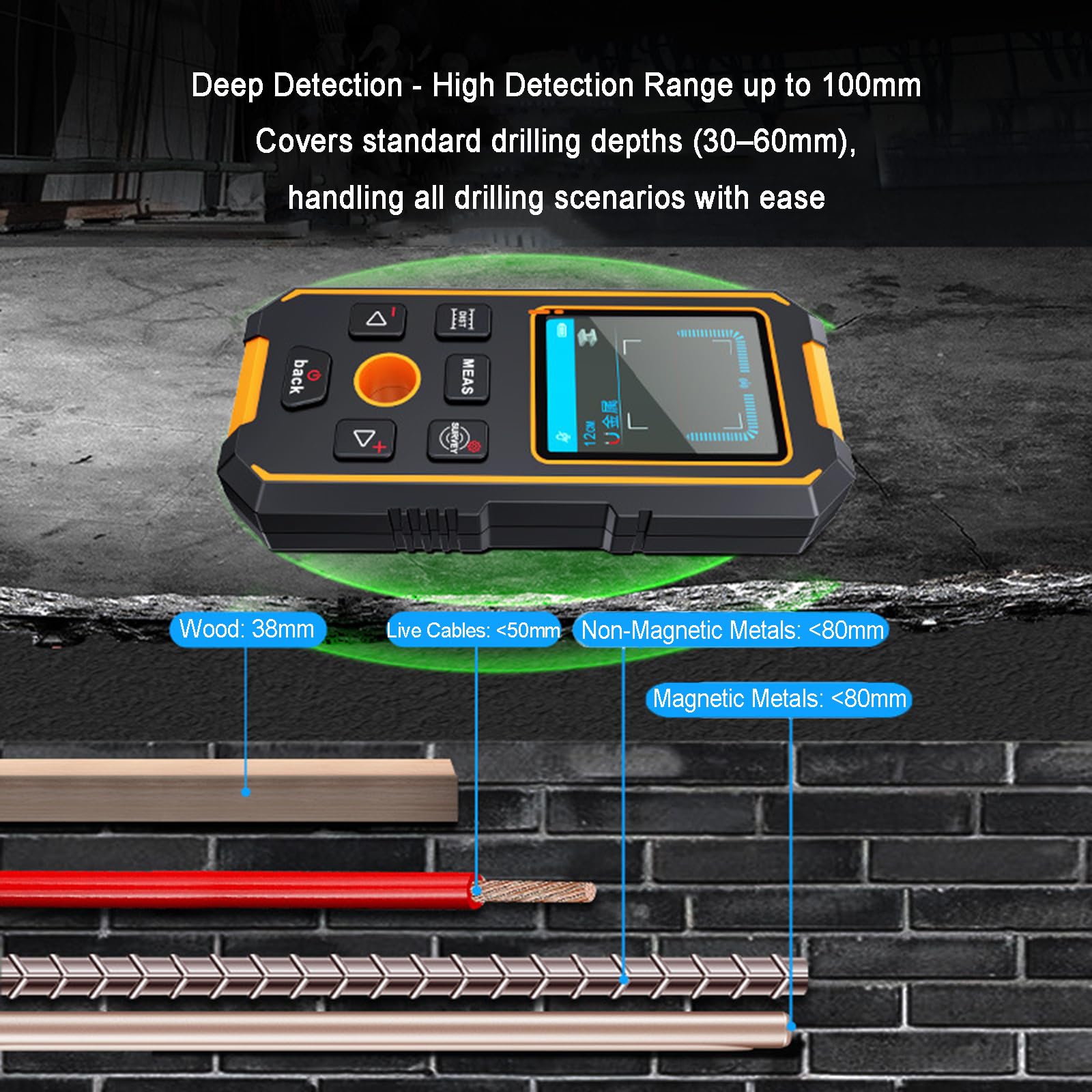 Detector De Vigas para Paredes, Detector De Vigas Recargable, Modos De Medición De Metal, Madera Y Cables De CA, con Medición De Distancia, Pantalla LCD HD Y Voz