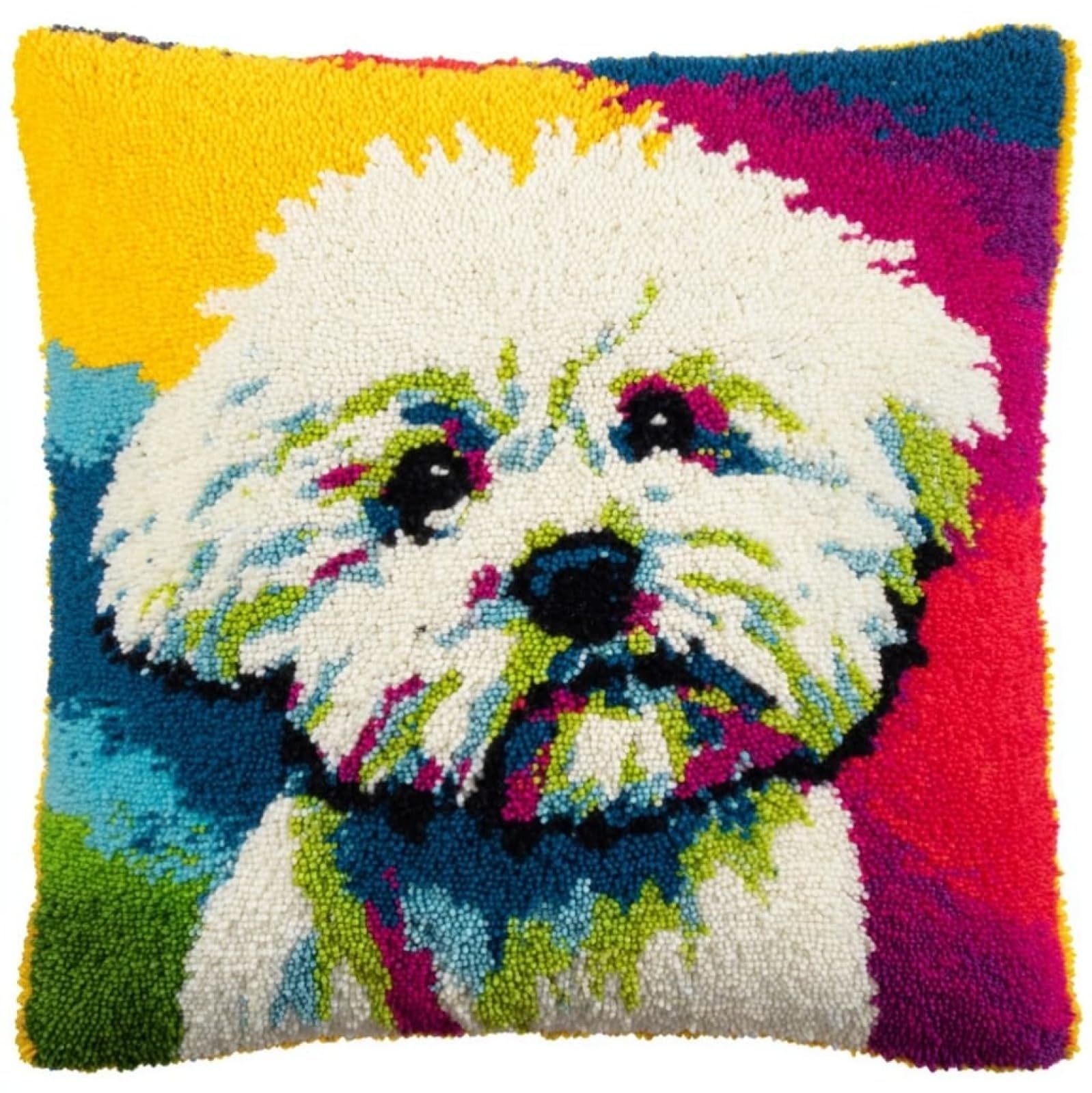 AxiangziK Pre-Printed Latch Hook Cushion Kits,Cute Bichon Frise 43x43cm Latch Hook Kits for Adults Beginners Handmade Cushion Sofa Bedroom Decor Craft Gifts