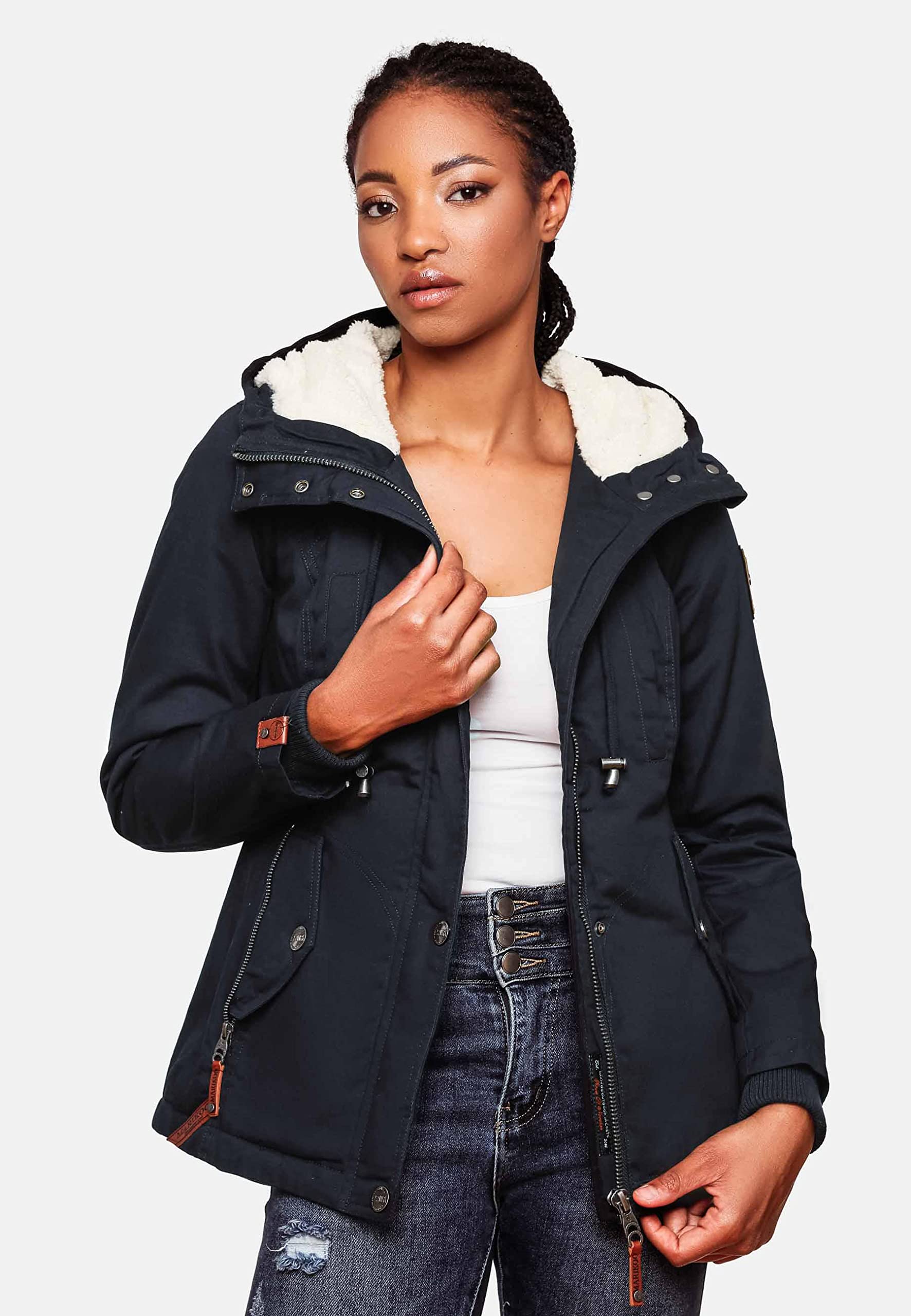 MARIKOO Cappotto corto invernale da donna con cappuccio Bikoo XS-XXL
