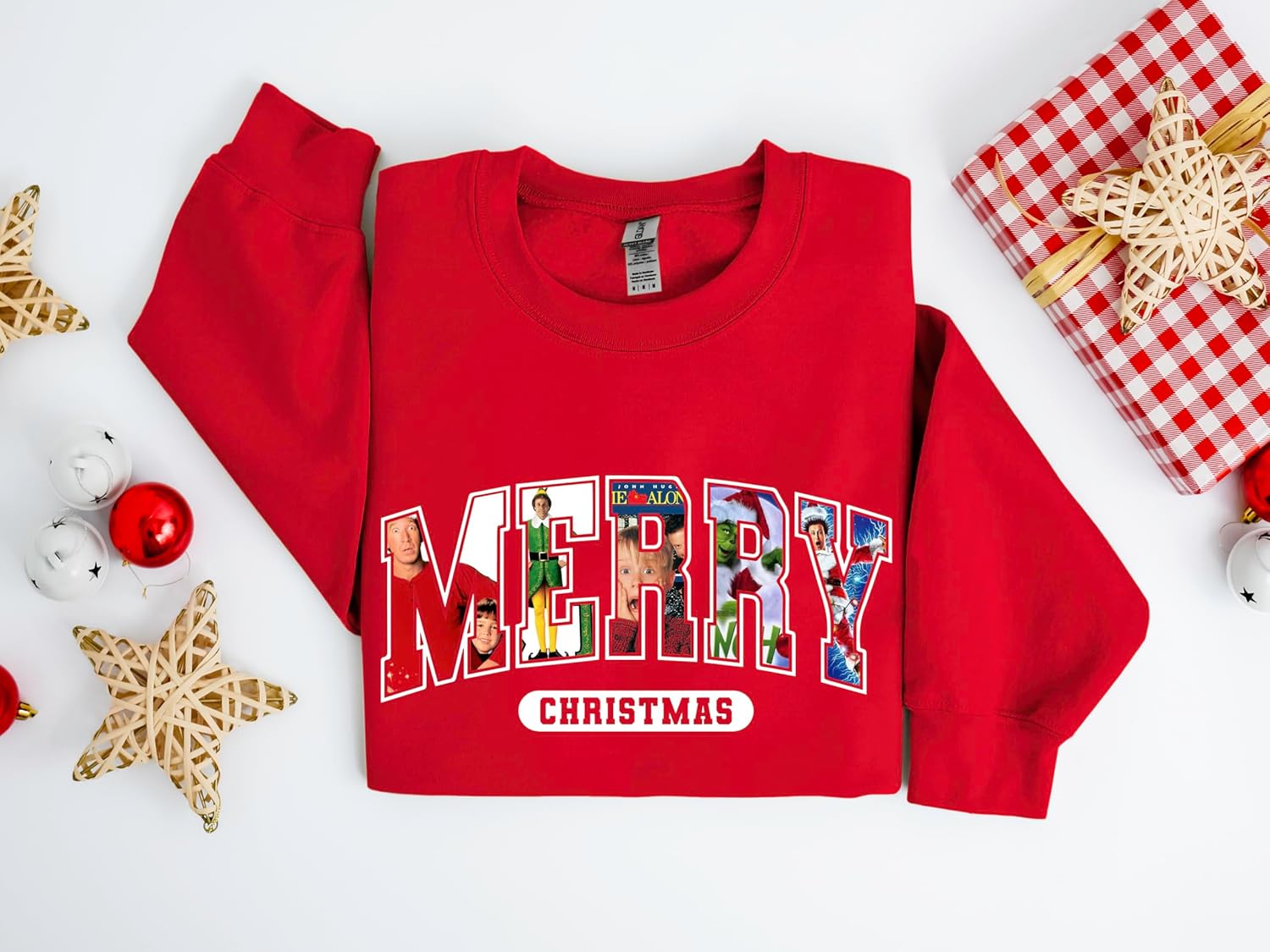 Merry Christmas Sweatshirt, Merry Sweater, Christmas Sweatshirt for Woman, Christmas Shirt, Holiday Shirt & Sweatshirt for Women, Christmas 90s Movies Characters Sweater Multicolor - Image 3