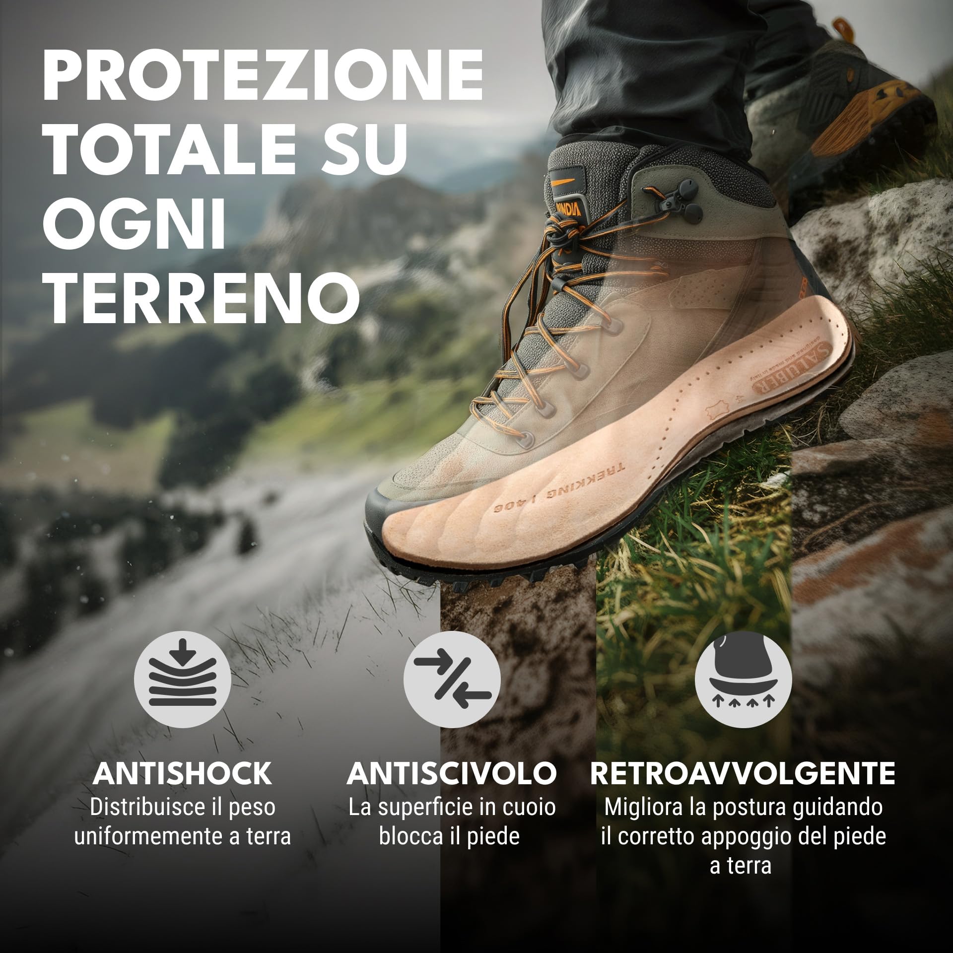 Saluber Solette Active 406, Solette Scarpe Premium: Poron+ per assorbimento degli urti, Carbone Attivo per freschezza, Vero Cuoio per comfort naturale (43)