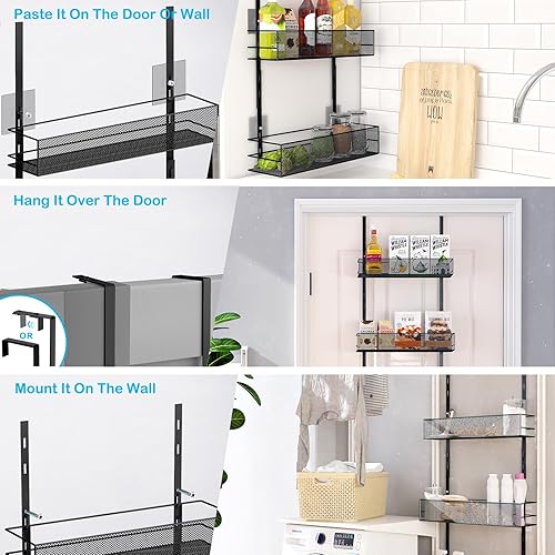 Miniatura 2 de Organizador de despensa sobre la puerta, cesta de malla de 6 niveles para colgar y montar en la pared, estante de especias sobre la puerta con