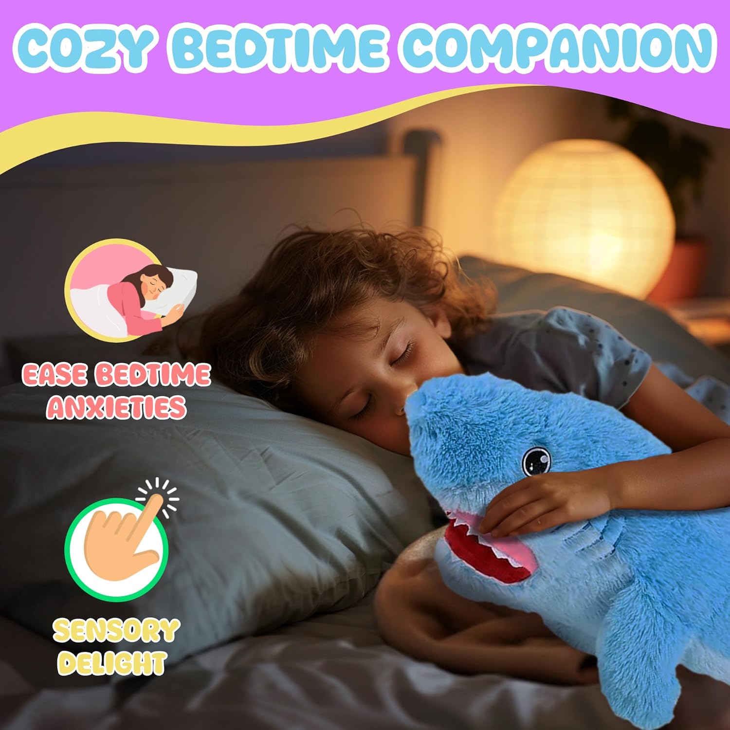 Forest & Twelfth Jumbo 32” Stuffed Laying Jungle Animals Large Furry Plush Toys, Cuddly Huggable Throw Pillow or Cushion for Kids, Huge Stuffed Animal Gifts for Boys & Girls (Shark)