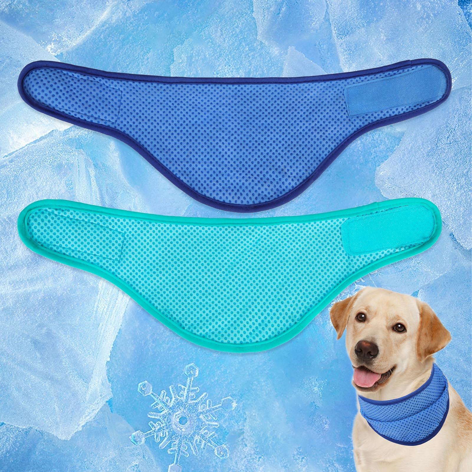 2 Pack Instant Chill Dog Cooling Bandana, PVA Evaporative Ice Neck Wrap Scarf, Adjustable Hook & Loop Pet Cooling Collar, Heatstroke Prevention Summer Essential for Small Medium Large Dogs, Navy & Gre
