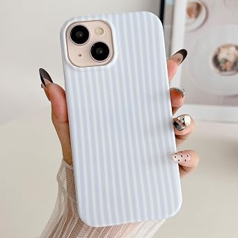 Striped Phone Case for iPhone 13 & iPhone 14 & iPhone 15, Fashion Retro Stripe Pattern Aesthetic Cover, Soft TPU Slim Shockproof Case for Girls Women-Blue
