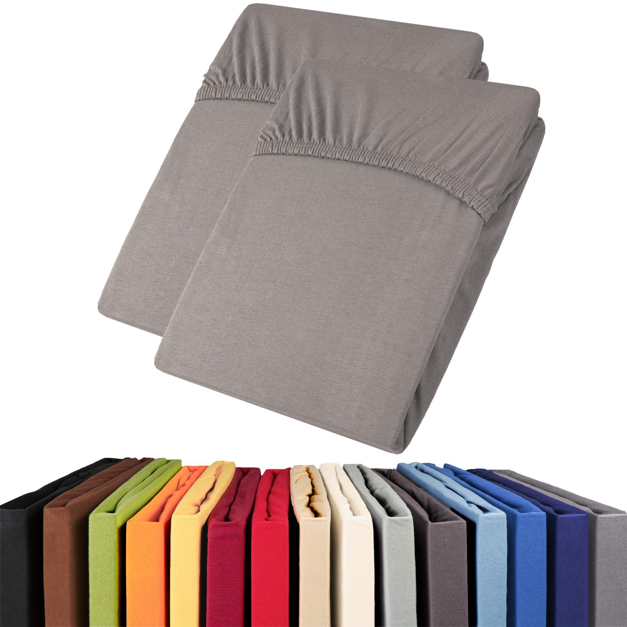aqua-textil Viana Topper Laken Doppelpack 140x200-160x200 cm dunkel grau Baumwolle Spannbetttuch Jersey Spannbettlaken