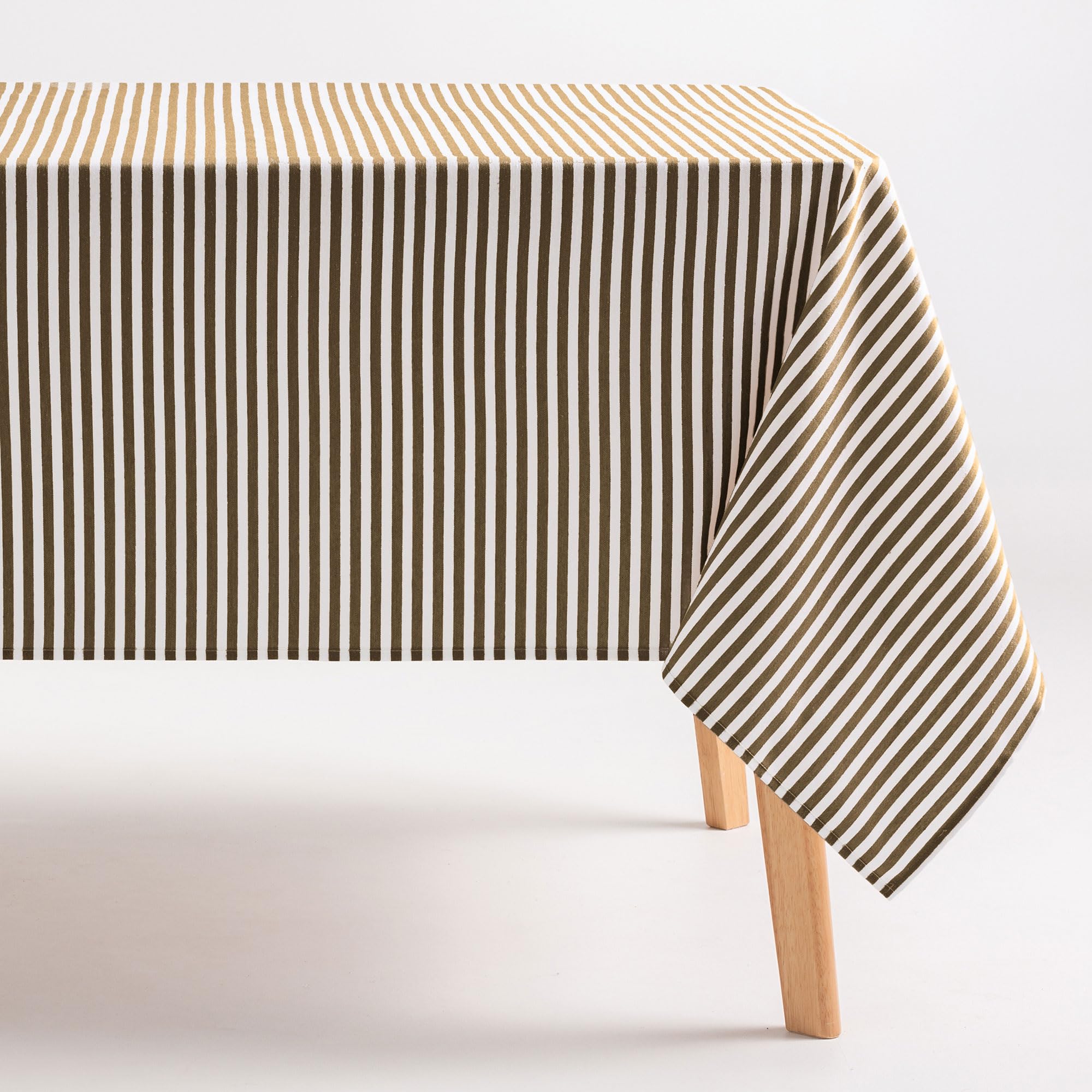 Gamusi Taupe Stain Resistant Rectangular Tablecloth Cotton Fabric Waterproof Stripe 160 X 240 Cm