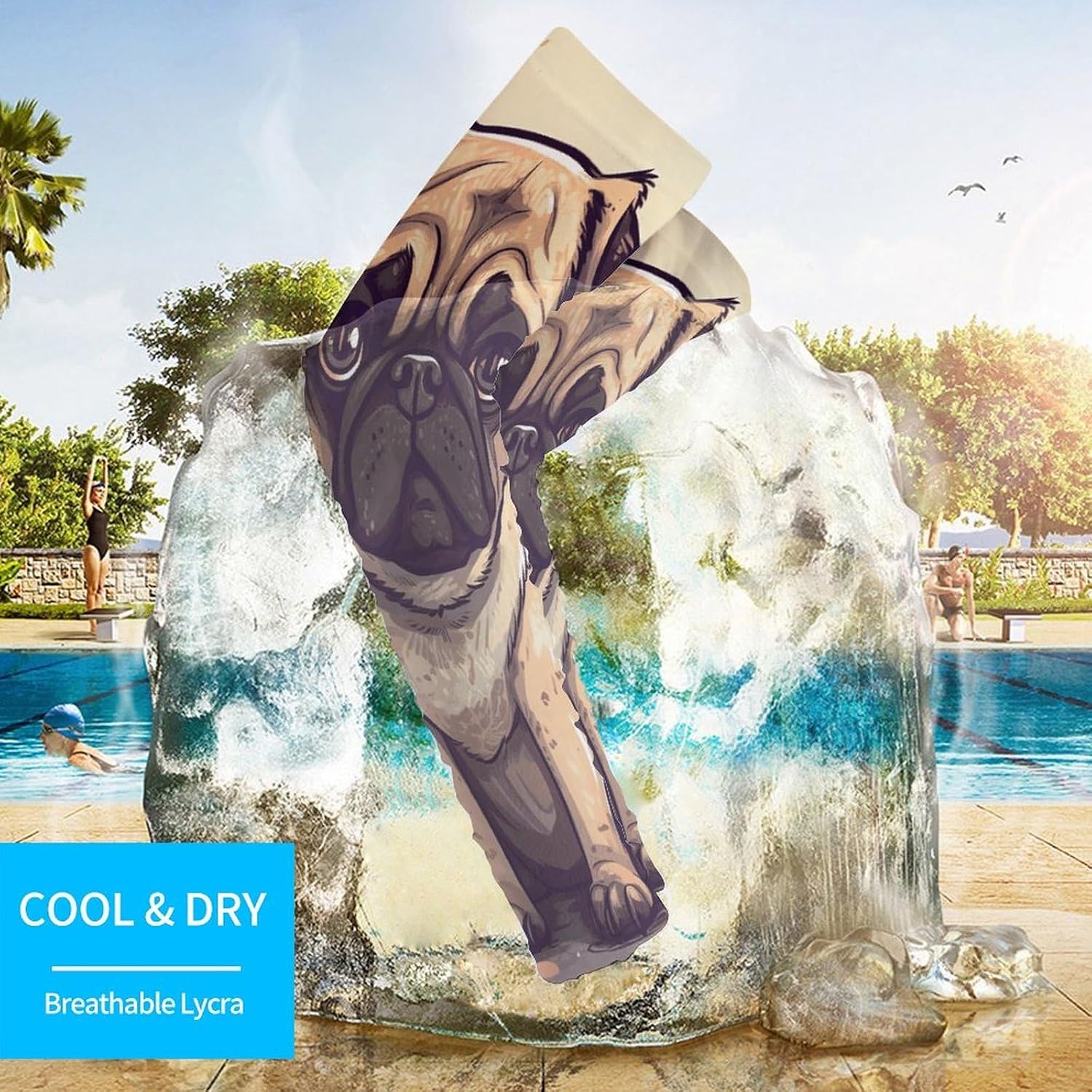 Cooling Arm Sleeves for Men Women Compression Arm Sleeve Pug Cartoon UV Sun Protection Arm Sleeves