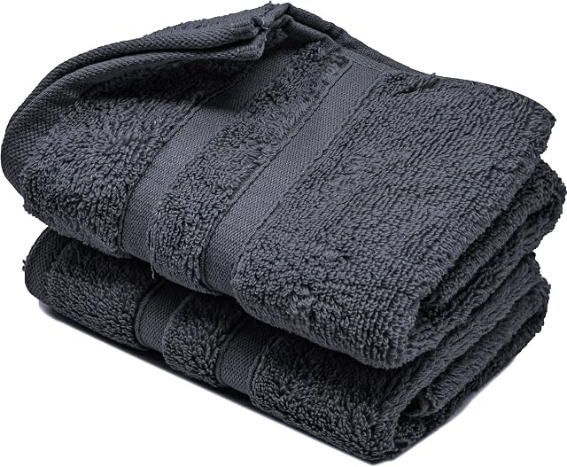 Hand Towels 600gsm ZERO TWIST Cotton Highly Absorbent & Quick Dry Luxury Hotel Quality Luxe Collection Fade Resistant 50x80cm (Charcoal Grey, Pack Of 2)