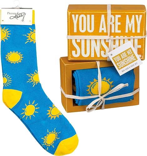 Primitives by Kathy 105545 Set de regalo con letrero decorativo y par de calcetines con texto en inglés "You are My Sunshine", talla única, azul,