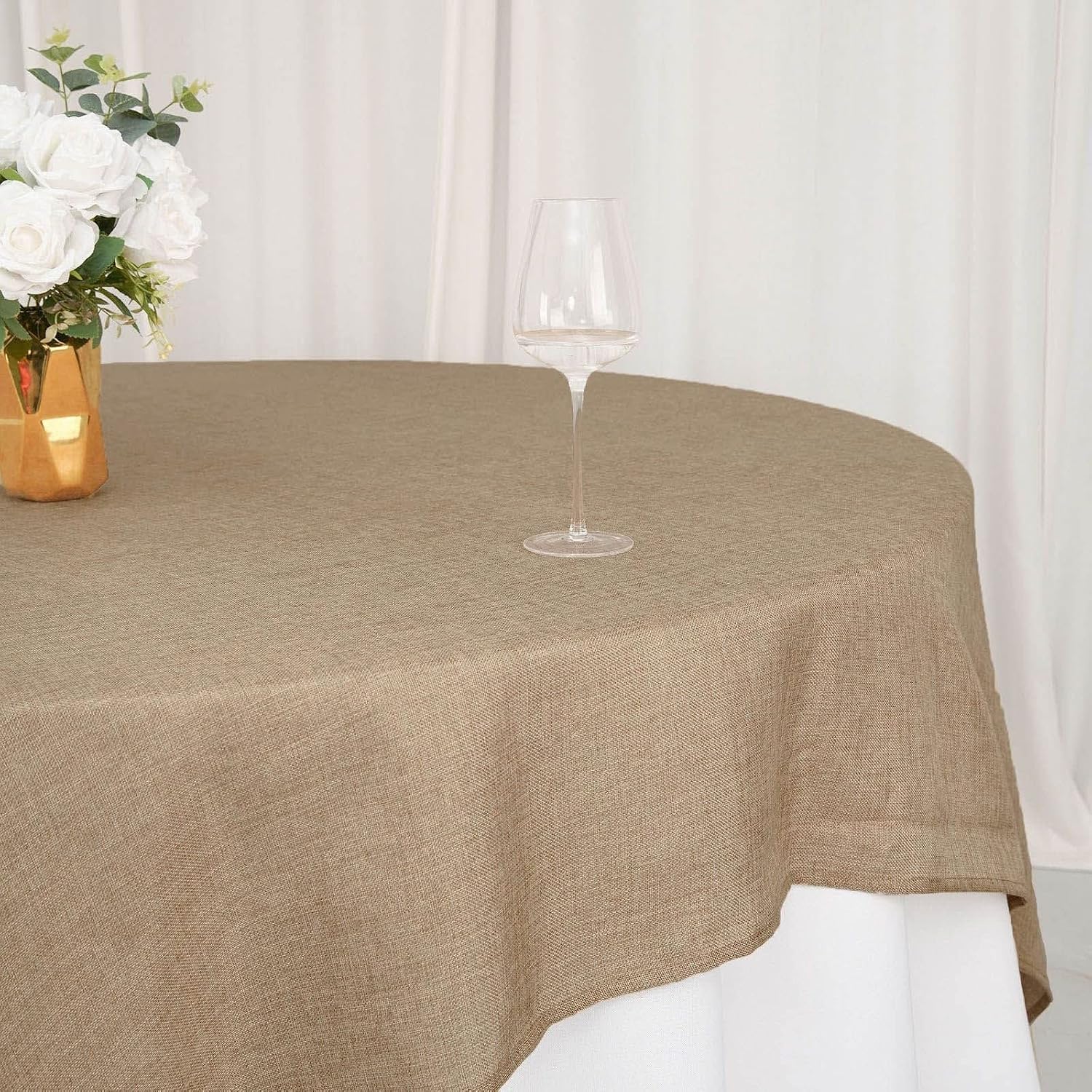 Tableclothsfactory 90" Natural Jute Faux Burlap Square Table Overlay | Boho Chic Decor