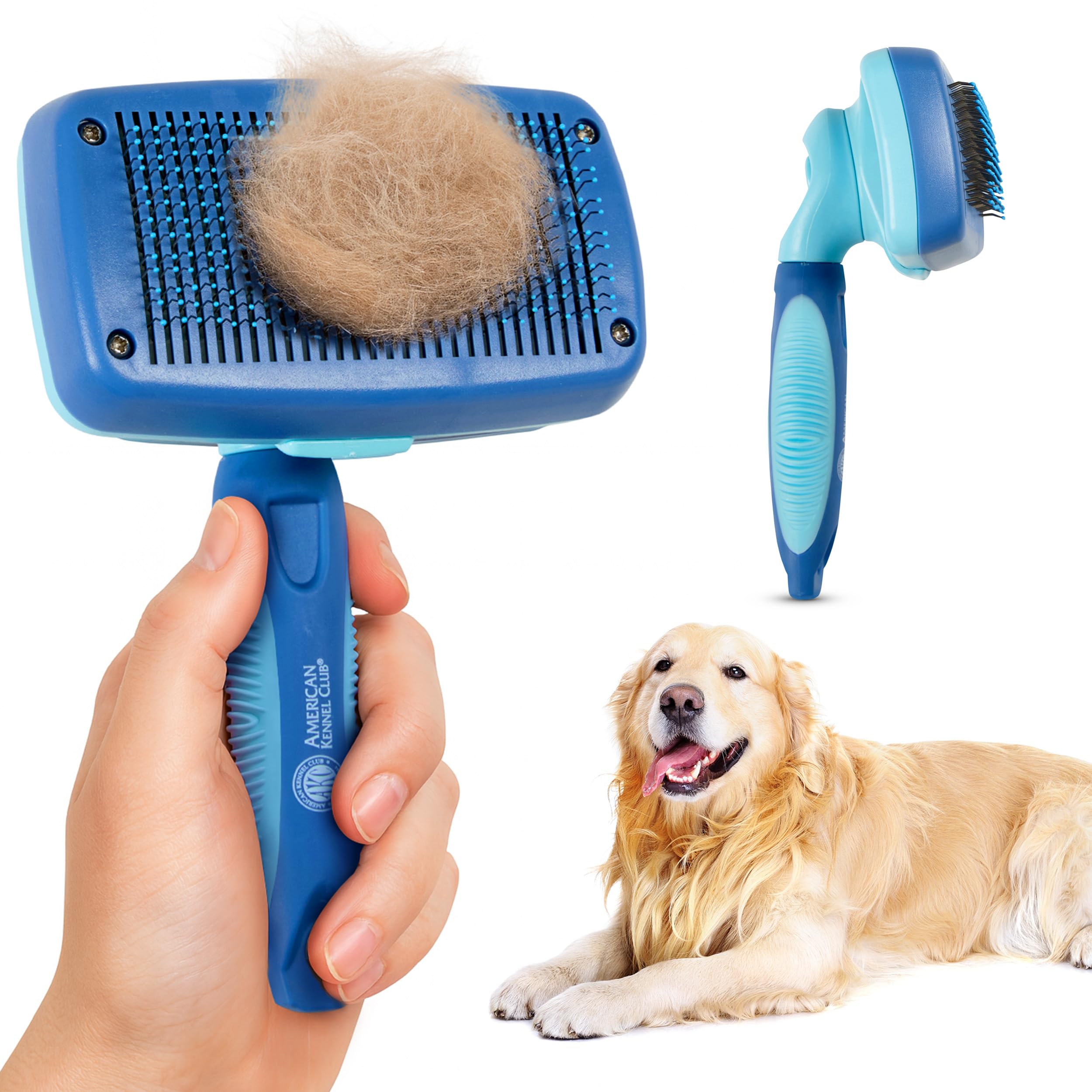 American Kennel Club Samoczyszcząca szczotka do czyszczenia dla psów i kotów, szczotka do pielęgnacji zwierząt domowych, usuwa luźne włosy, maty i plątaniny, delikatne narzędzie do usuwania sierści