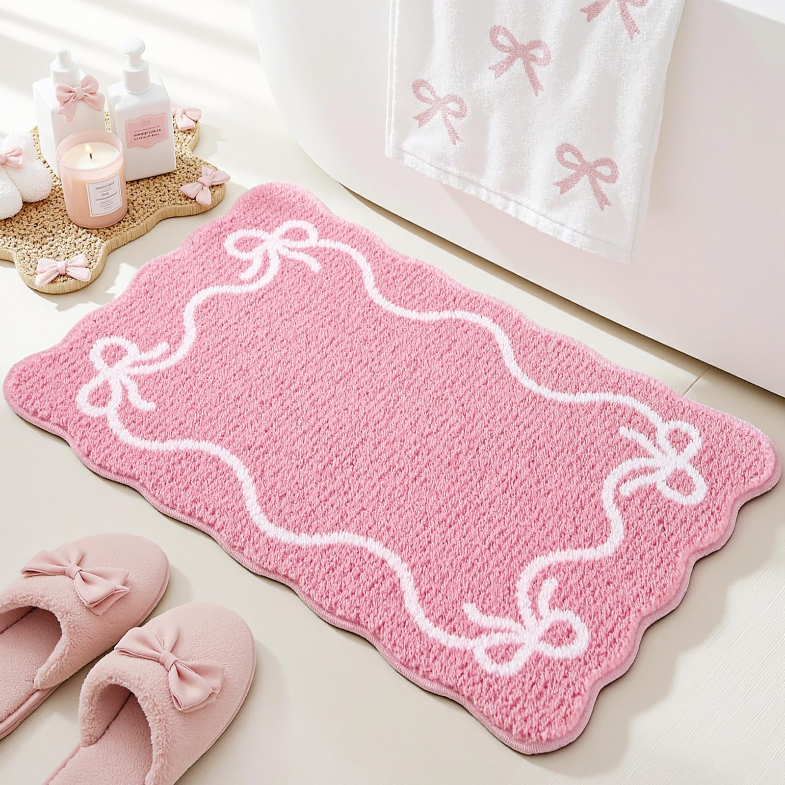 Amazon.com: Mocsicka Pink Bow Bath Mat Cute Bow Bathroom Rug Super