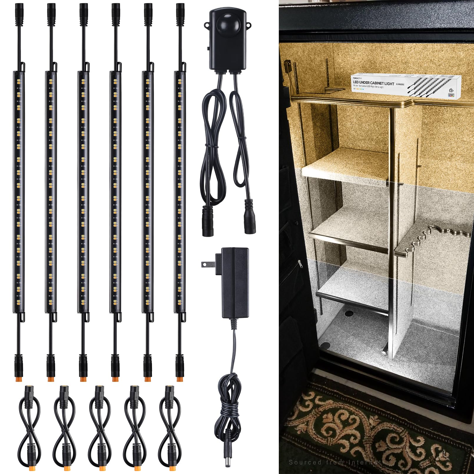 TORCHSTAR LED Safe Lighting Kit Bundle: 1-Pack (6) 12 Inch Motion Sensor Linkable Lighting Bars, 5000K Daylight, 2-Pack 39 Inches Interconnect Cable, Under Cabinet Gun Safe Locker Closet Showcase - View #4