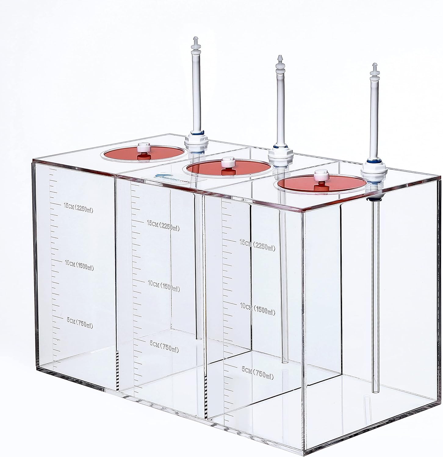 Acryli Made Liquid Storage Bucket 3 Rooms 2 Gallons 0.7G per Room, Working with Dosing Pump,Auto Top Off System Reservoir Container