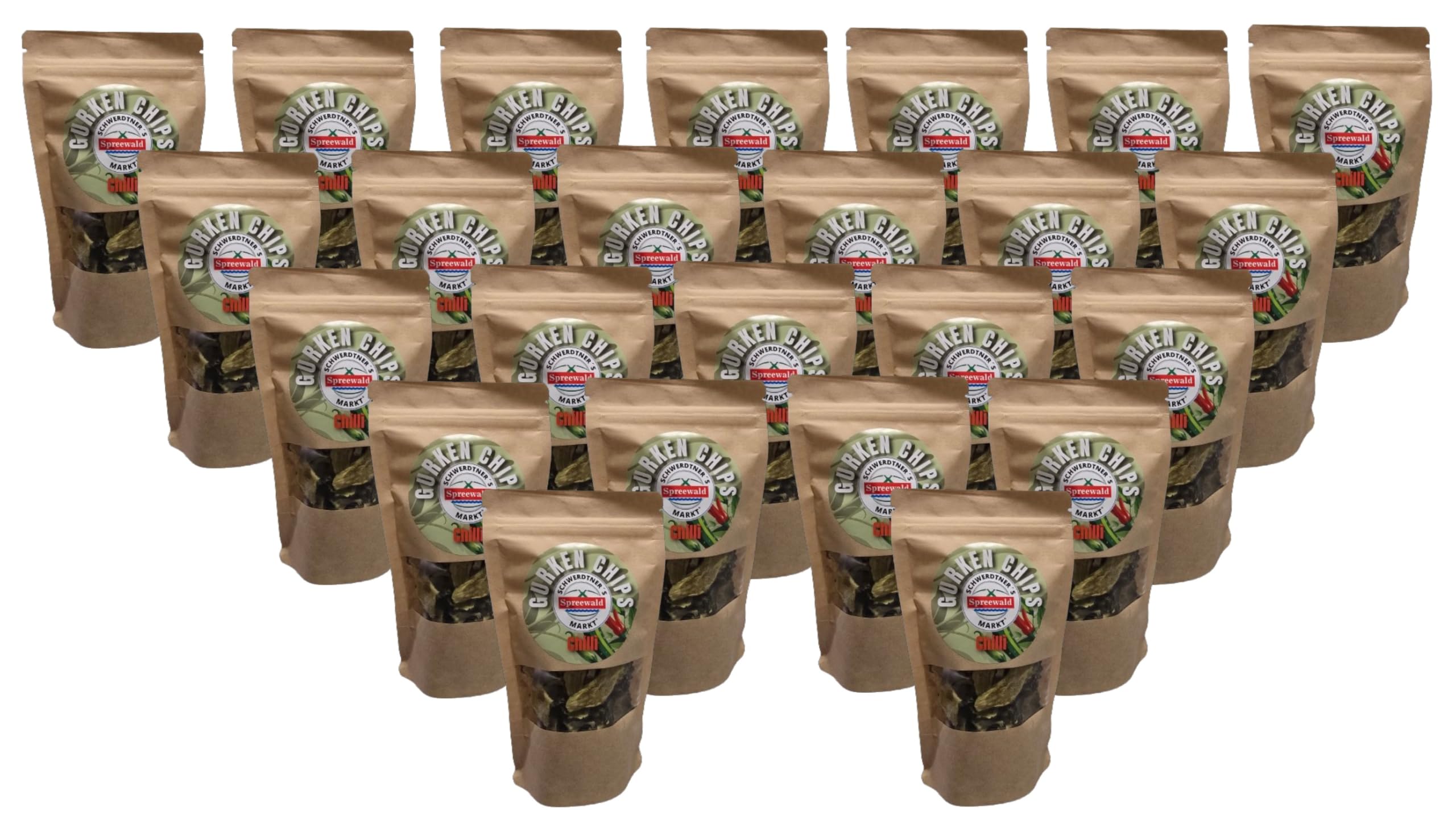 24 Tüten Schwerdtners Spreewald Gurken Chips Chili