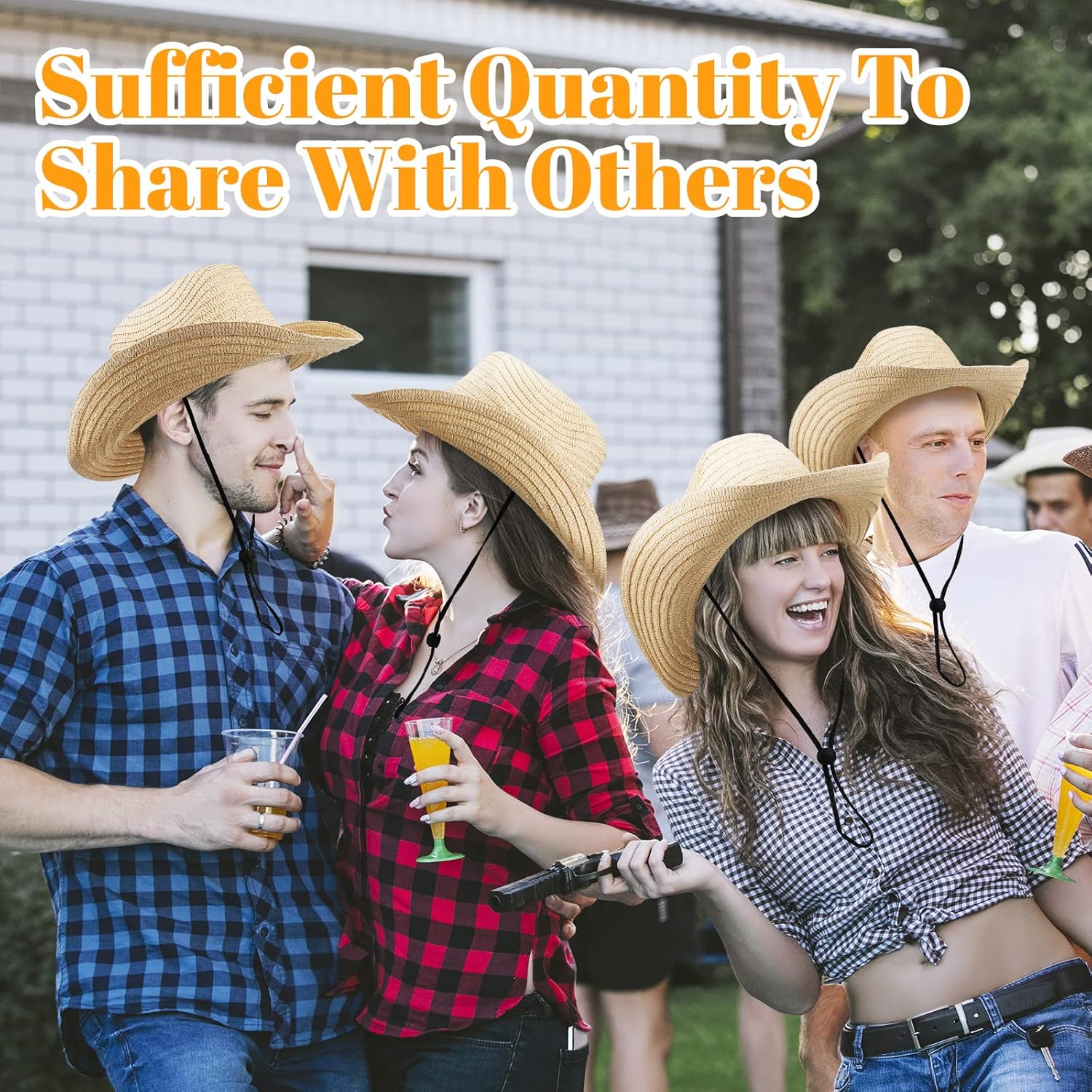 Unittype Adult Cowboy Hat Bulk Western Party Straw Hat Unisex Cowboy Cowgirl Set for Women Men - Image 5