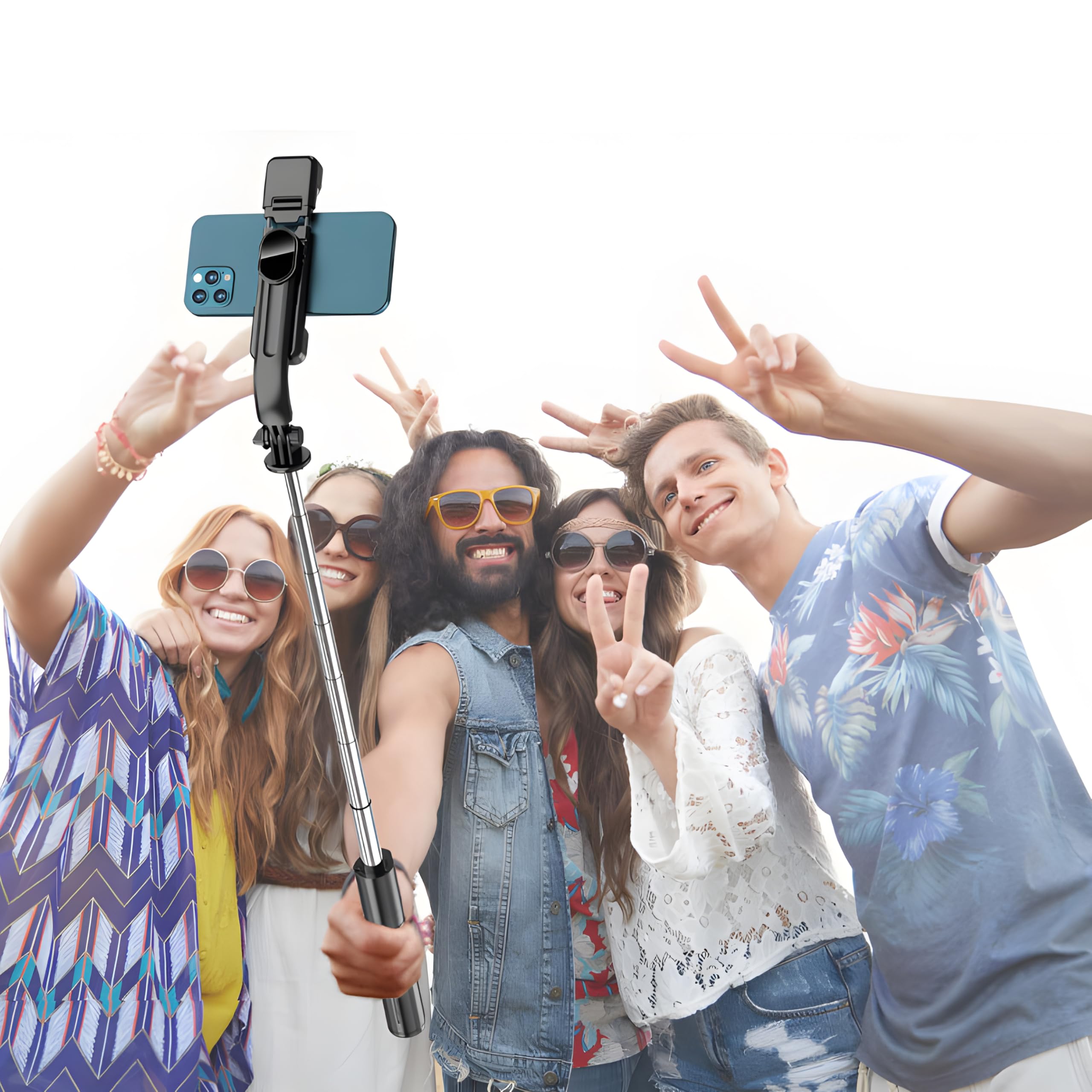 Retoo Selfie Stick 110,5 cm, statyw do telefonu, opcja Bluetooth rozszerzalny lampa 3 w 1 do telefon komórkowy drążek teleskopowy, statyw podróżny do selfie/wideo