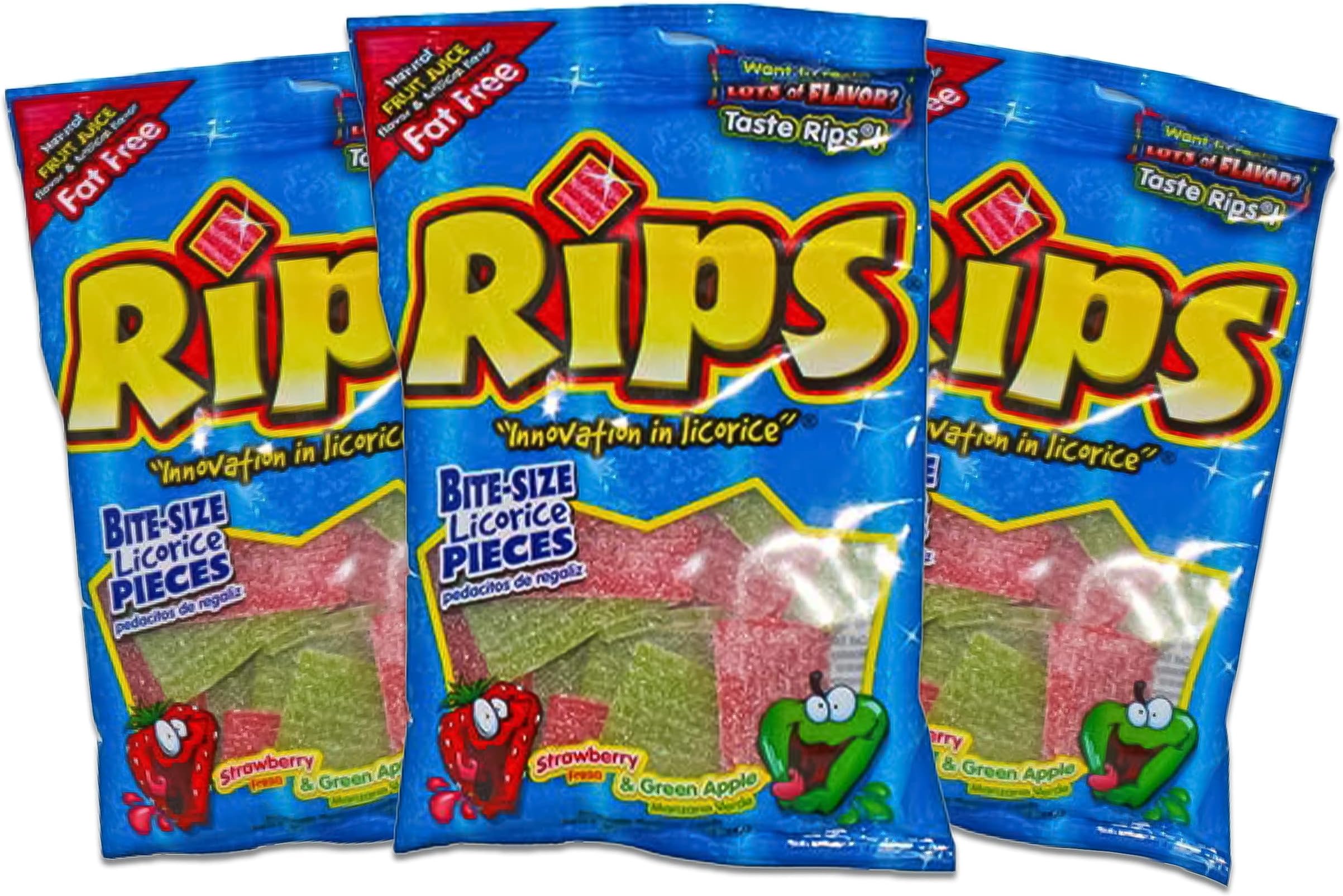 Licorice Bite Size Candy - Strawberry & Green Apple - Fruit Juice Flavored Fat Free 3.5 oz (3)