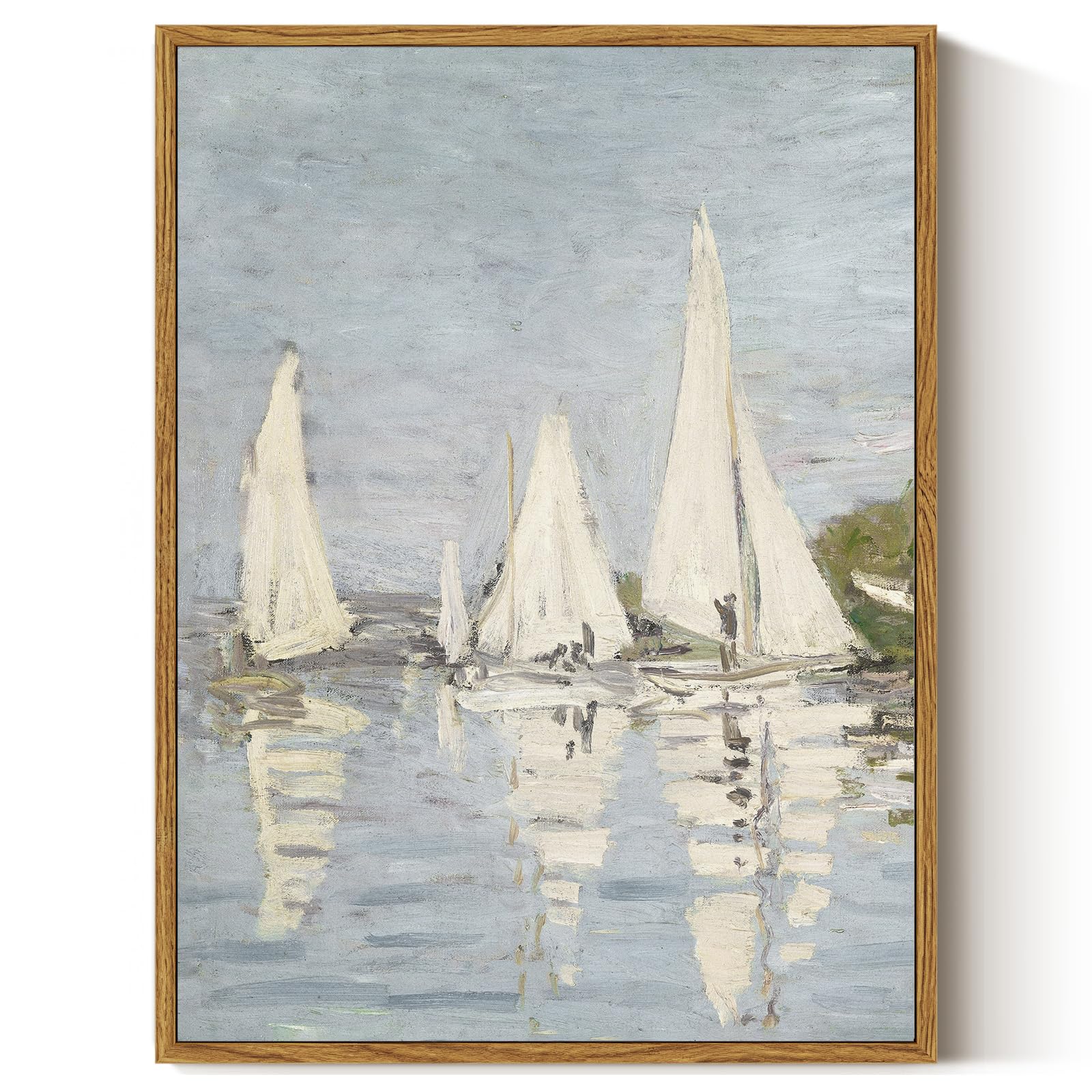 ARPEOTCY Vintage Framed Canvas Wall Art, 12x16inch, Farmhouse Summer Sailboat Wall Decor, Nautical Lake Art Prints Home Decorations, Seascape Paintings for Living Room Bedroom Office Decor