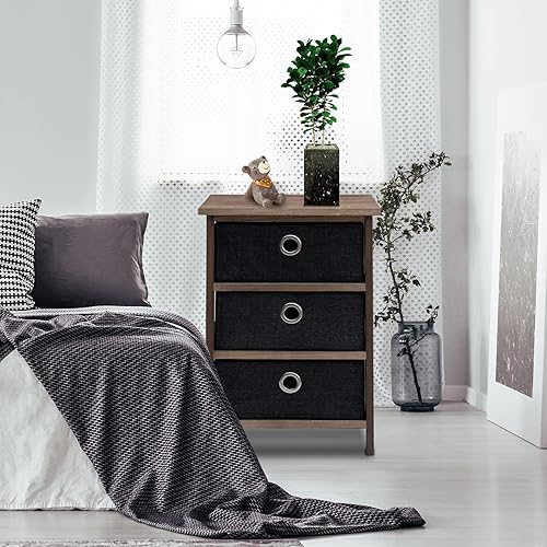 Miniatura 2 de Juego de 2 mesitas de noche 3 cajones de tela marco de madera 3 cajones mesita de noche con cajones modernas mesitas de noche para dormitorios