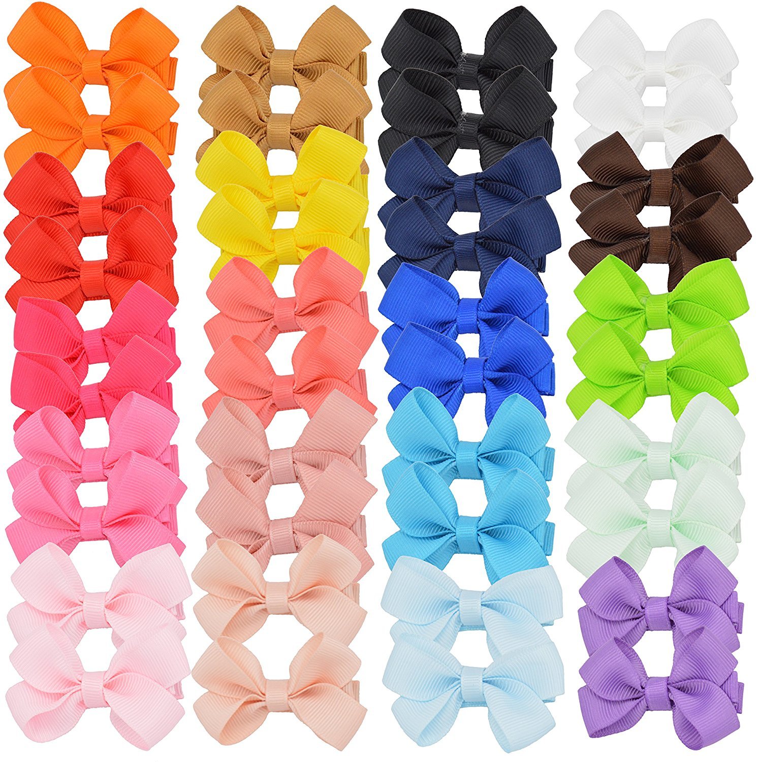 Toddler Baby Girl Bows Clips - Small Clip in Bows for Fine Fair, Fully Ribbon Lined Toddler Girls Hair Bows with Clips, 20 Pars Tiny Grosgrain Pigtail Bows for Little Girls’ Hair (2 inch, 40pcs set)