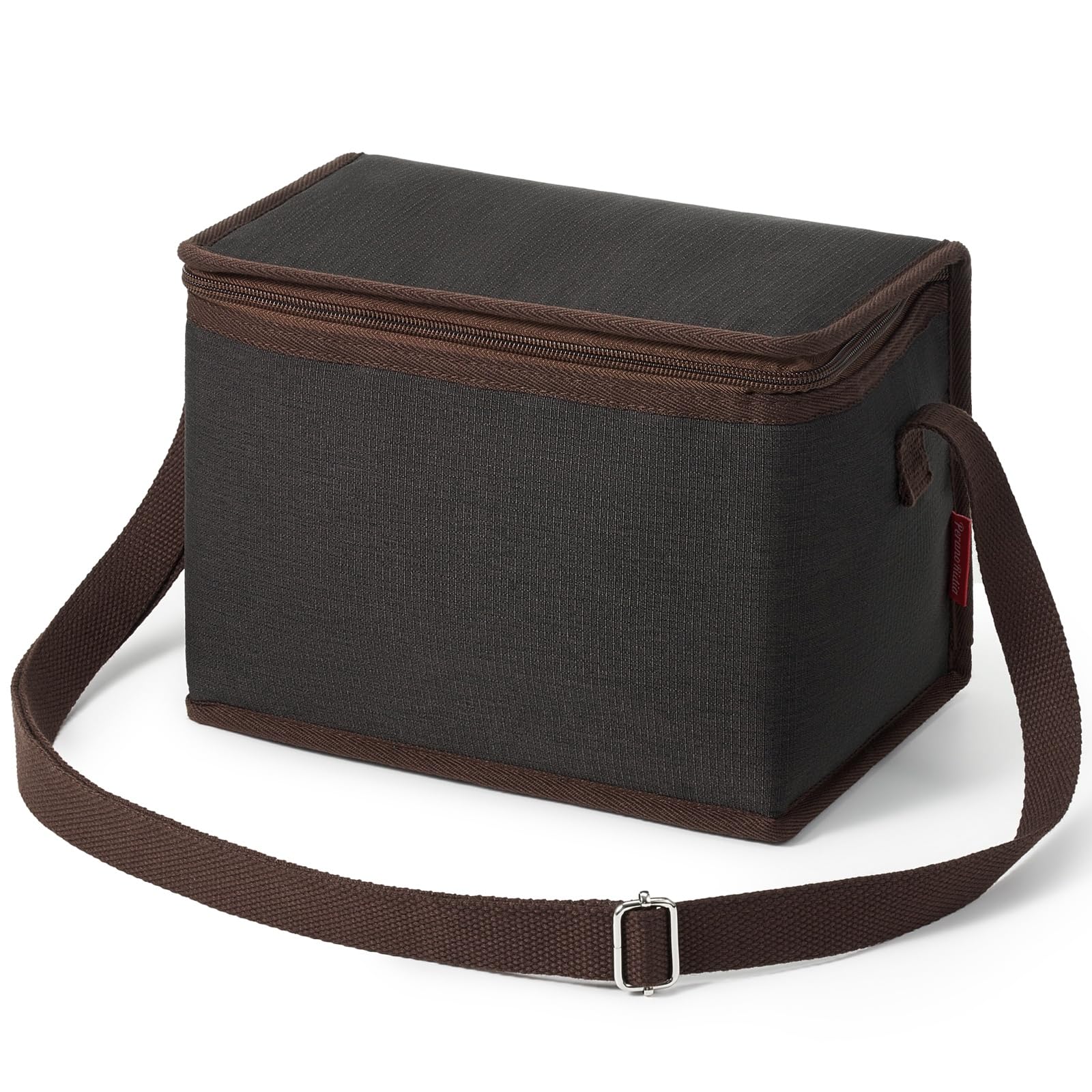 PeranoRidia Kühltasche klein mit verstellbarem Baumwoll-Schultergurt, Lunchtasche aus wasserdichtem Karostoff, PEVA-Innenfutter, farbige Kanten, Lunchbox für Picknick, Arbeit, Camping, Strand, 6L