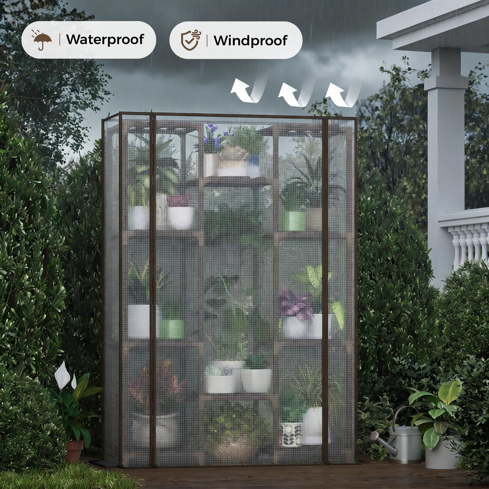 Bamworld Serra da Interno ed Esterno, Serra Alta in Legno per Piante Multiple, 10 Livelli Porta Piante Grande per 11 Vasi, Serra Calda per Angolo Stanza Balcone Giardino Patio