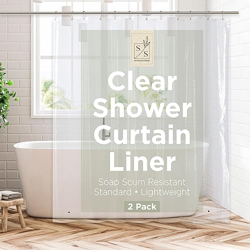 Stitch & Stone Forro de cortina de ducha, de alta calidad, ligero, duradero, impermeable, 0.14 oz de PEVA para baño con imanes pesados, tamaño