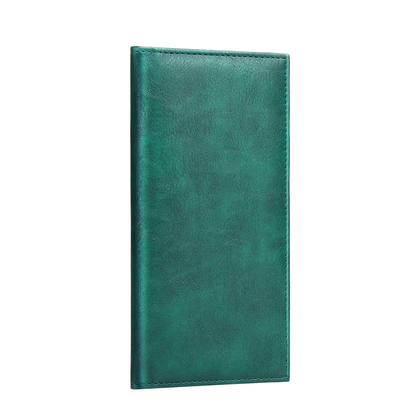 LLi Cufite Leather Checkbook Cover for Top & Side Tear Registers Duplicate Checks with Plastic Insert Flap Card Holder Pen Hoop Slim Wallet for Men