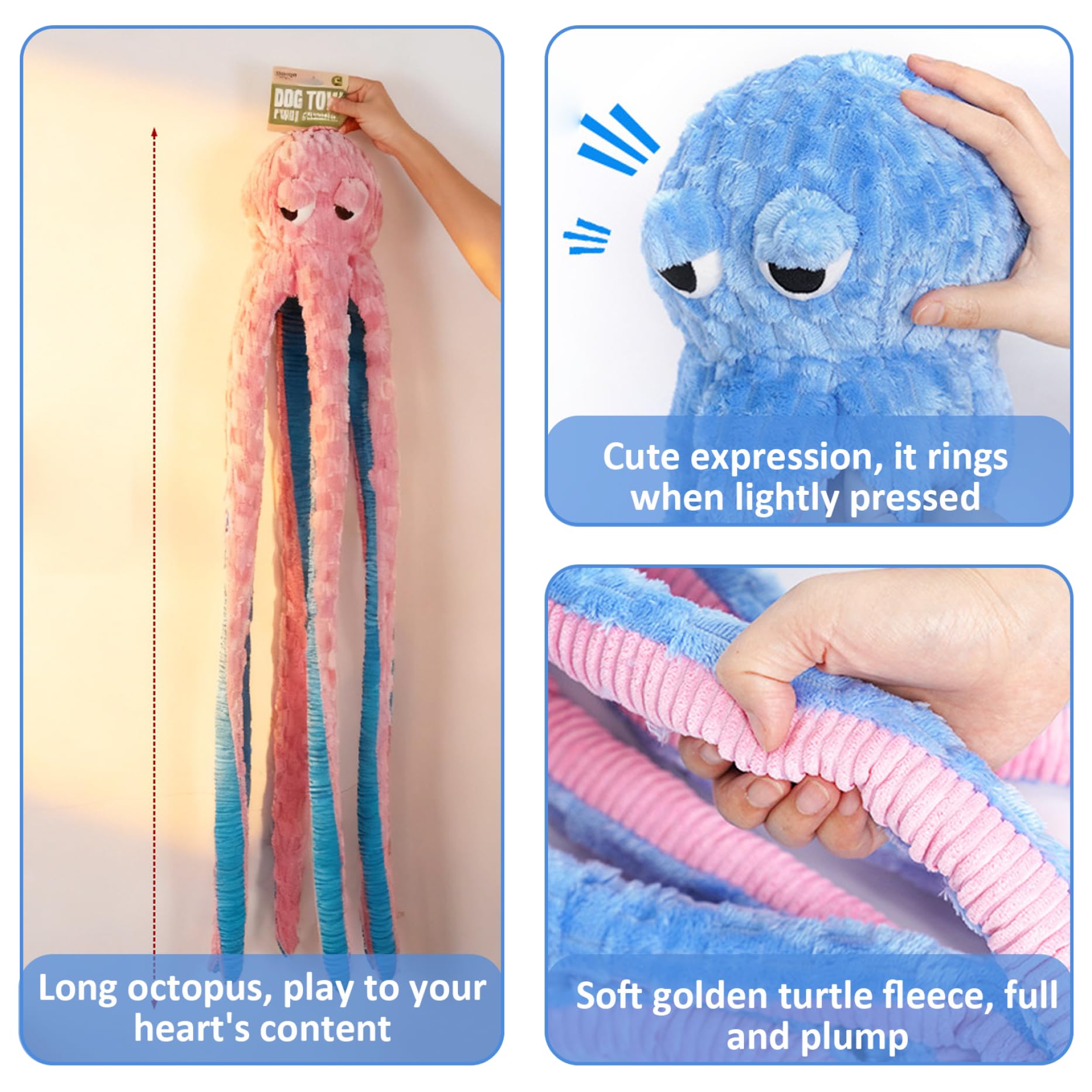 Jouet indestructible pour chien, jouet pour chien pieuvre, jouets interactifs grinçants de 40 pouces pour mâcheurs agressifs, pieuvre en peluche douce et respectueuse de la peau pour soulager l'ennui