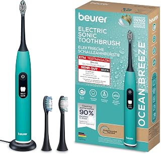 Beurer SC 50 Schallzahnbürste, elektrische Zahnbürste mit 5 Putzmodi & Andrucksensor, 80.000 Schwingungen, Display mit Putzdauer-Anzeige, inkl. 2 Aufsteckbürsten (Ocean Breeze)